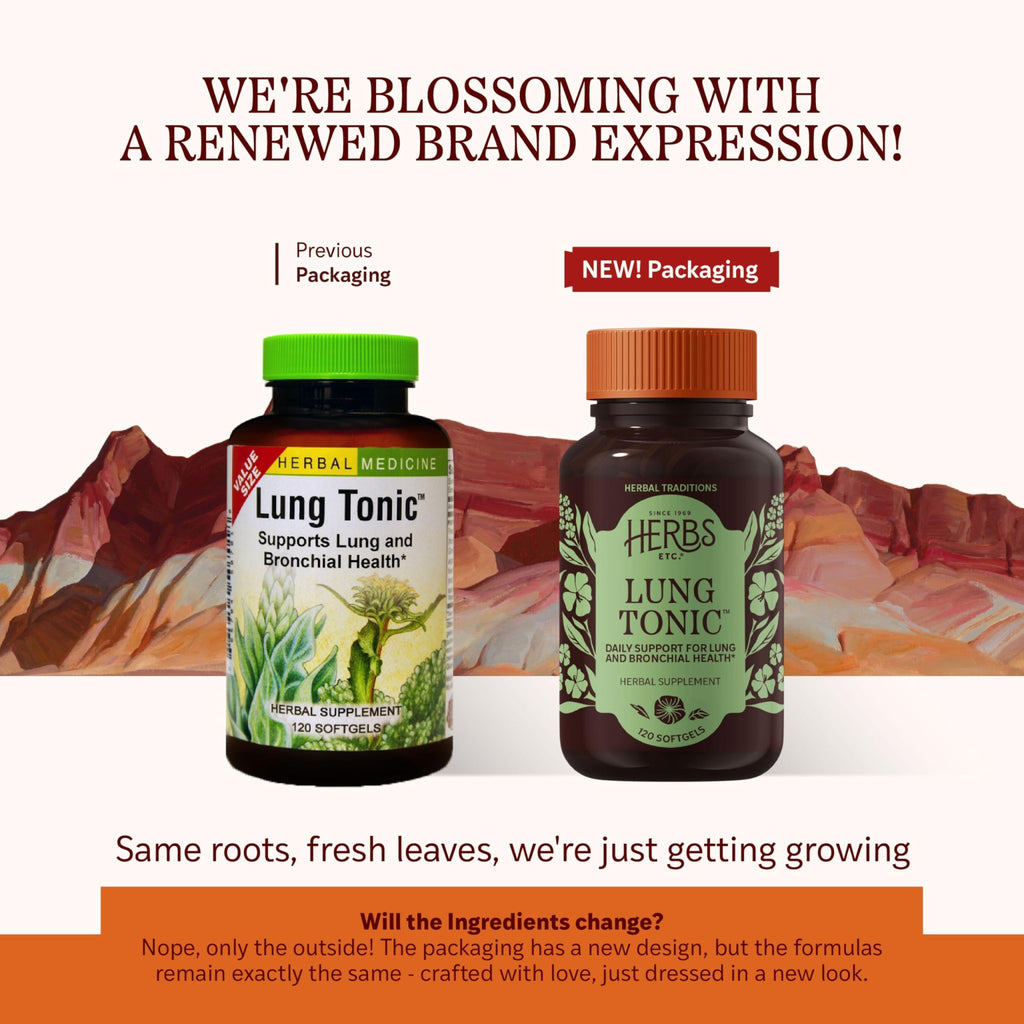 Herbs Etc. Lung Tonic - Lung Supplement for Bronchial Support - Healthy Breathing Support with Mullein, Horehound & Grindelia - 120 Softgels - TrustMedUSA
