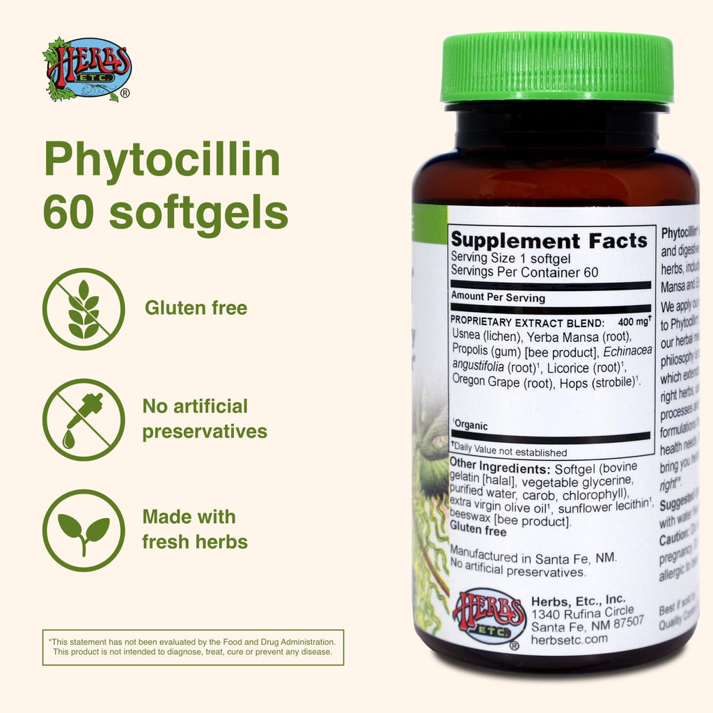 Herbs Etc. Phytocillin - Respiratory & Digestive Health Support Supplement - Herbal Formula to Support Digestion - Support Healthy Breathing - 60 Softgels (60 Servings) - TrustMedUSA