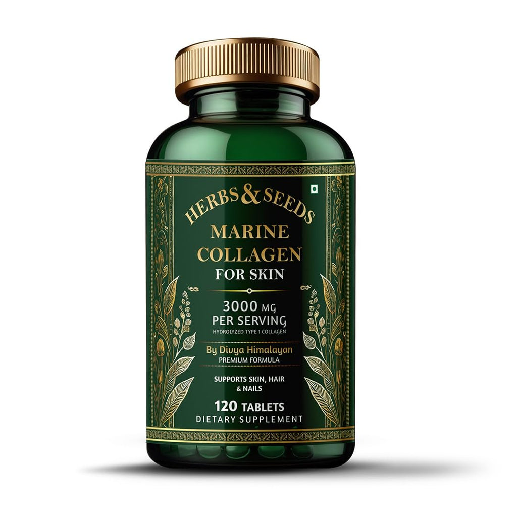Herbs & Seeds Marine Collagen Pills for Women & Men, 120 Capsules | Type I, II, III, V, X - Hydrolyzed Collagen Peptides with Biotin, Hyaluronic Acid & Vitamin C,E Skin, Hair, Nail & Joint Support - Maple Wellness Supplements