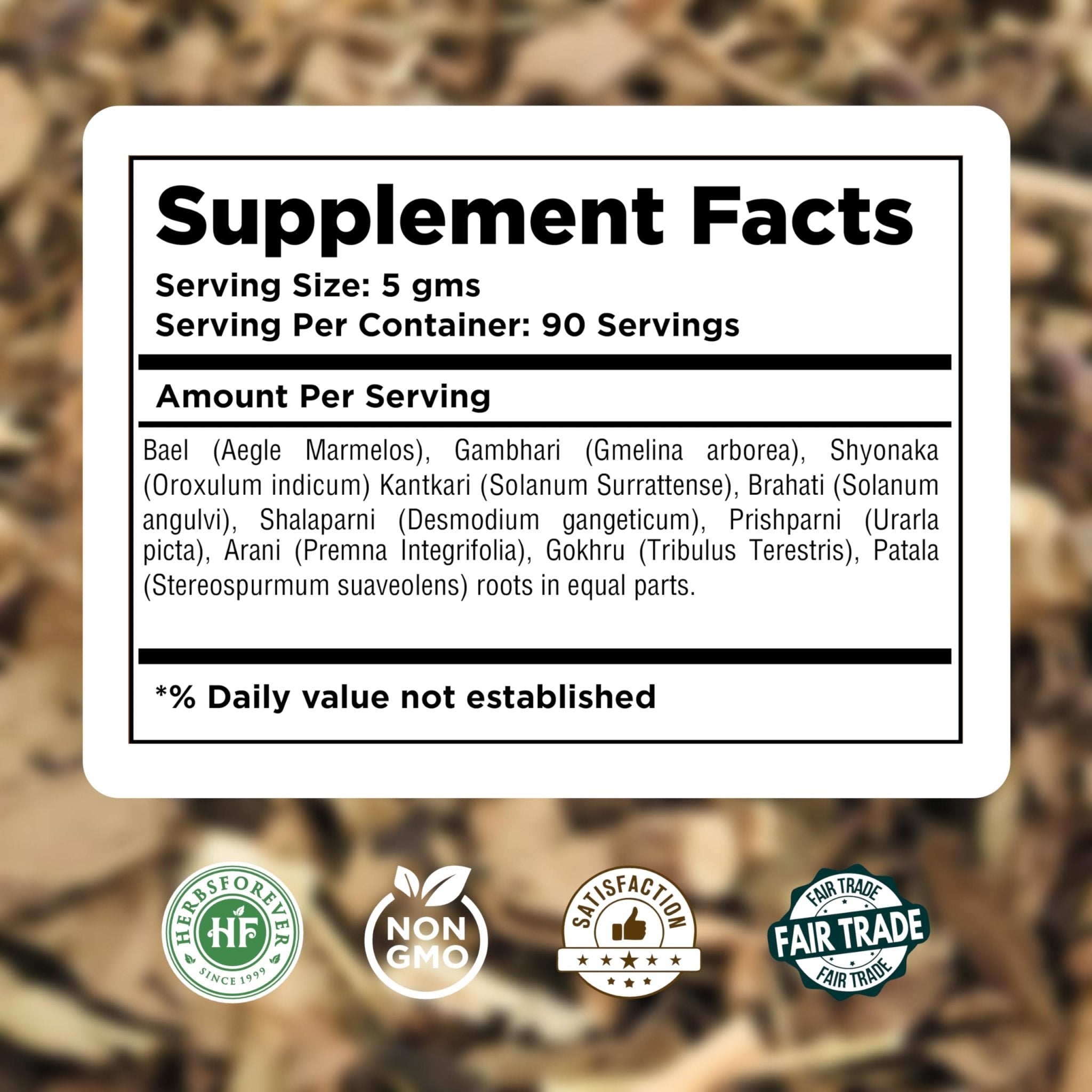 Herbsforever Dashmula Cut and Sifted (Coarse/Kawth) Herbs for Tea - Joint Comfort, Vata Calming, Female Postpartum Cycle & Wellness, Ten Authentic Ayurvedic Roots, Non GMO, Vegan 454g,1 lbs,Dashmool - TrustMedUSA