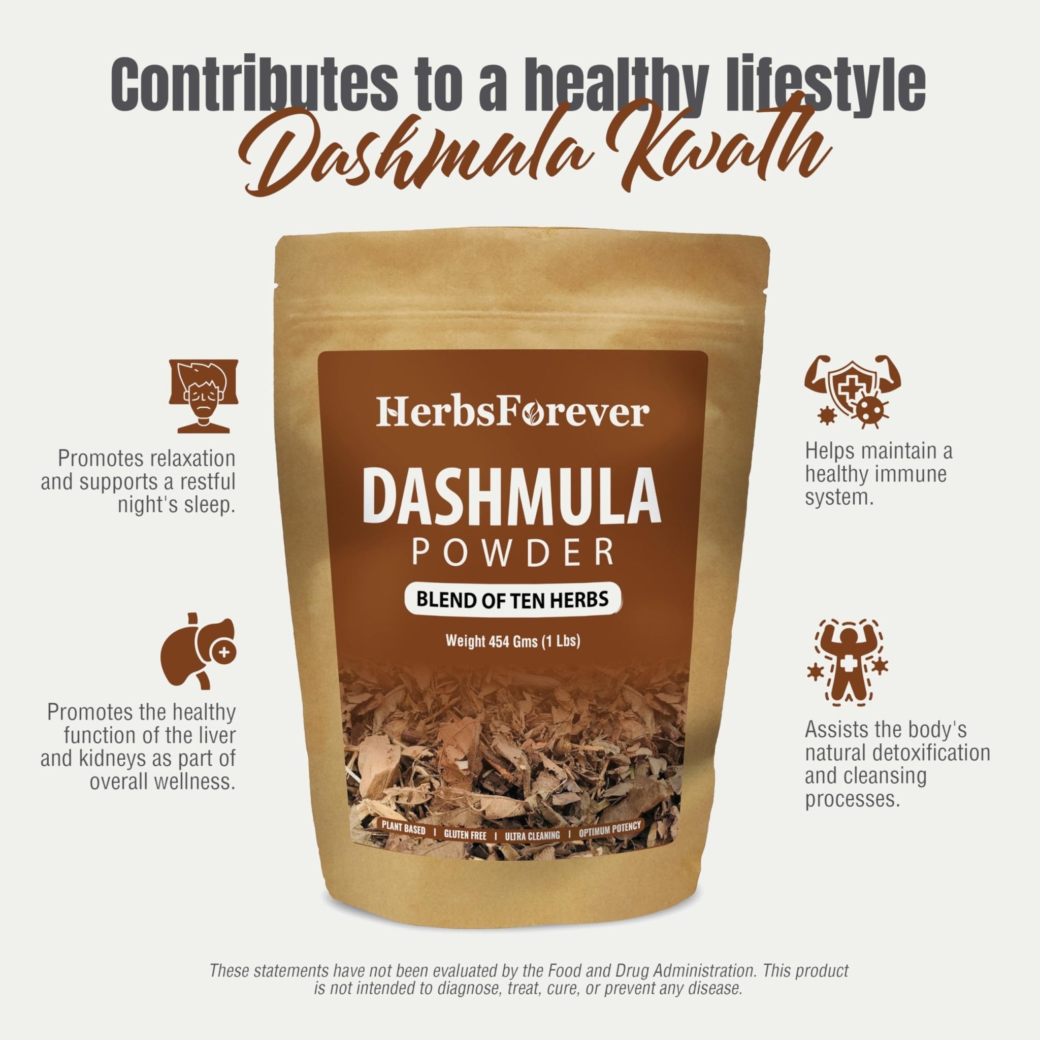 Herbsforever Dashmula Cut and Sifted (Coarse/Kawth) Herbs for Tea - Joint Comfort, Vata Calming, Female Postpartum Cycle & Wellness, Ten Authentic Ayurvedic Roots, Non GMO, Vegan 454g,1 lbs,Dashmool - TrustMedUSA