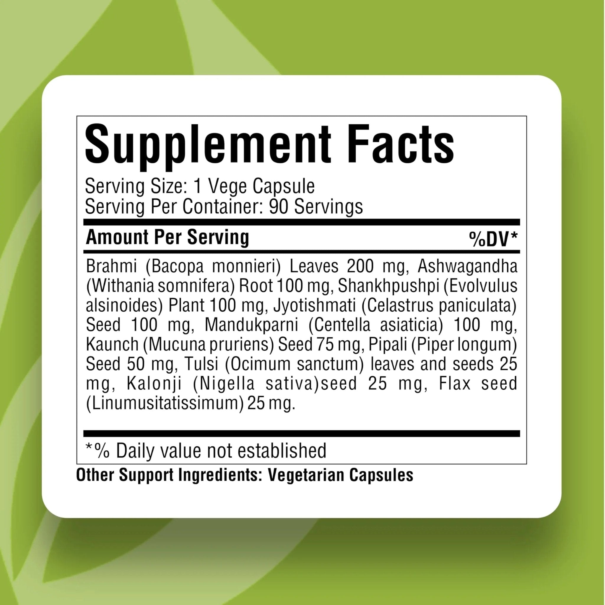 Herbsforever Omega Mind - Support Brain Function, Cognitive, Memory, Mental Clearity |Consentration,with Bacopa, Ashwagandha, Mucuna 10 Ayurvedic Herb Extracts|90 Veg Capsules|800 mg - TrustMedUSA