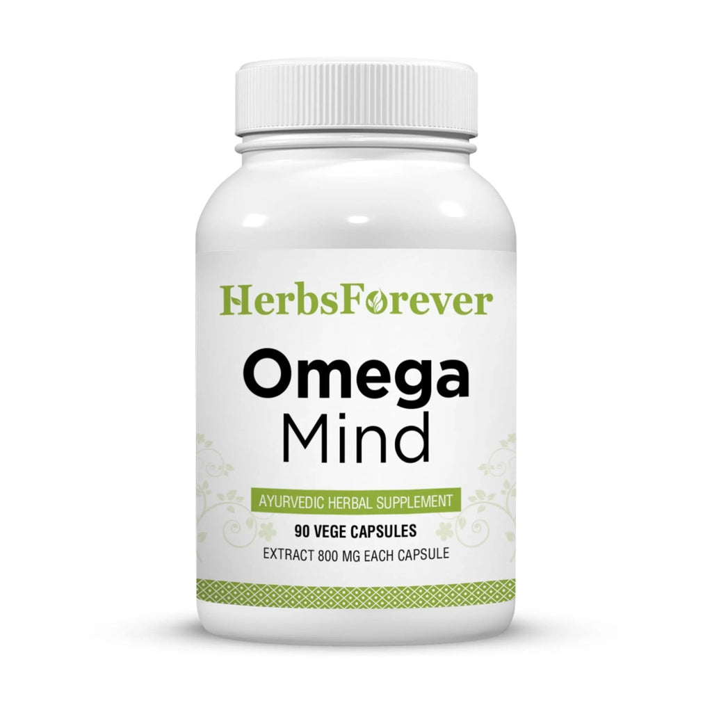Herbsforever Omega Mind - Support Brain Function, Cognitive, Memory, Mental Clearity |Consentration,with Bacopa, Ashwagandha, Mucuna 10 Ayurvedic Herb Extracts|90 Veg Capsules|800 mg - TrustMedUSA