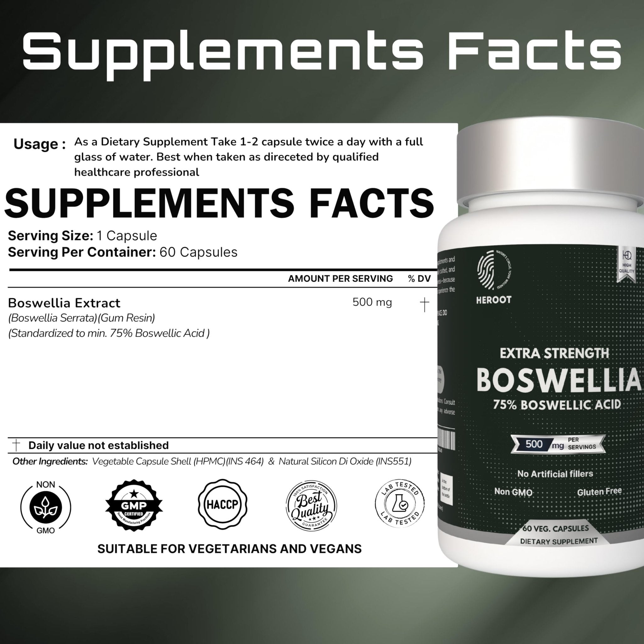 Heroot Boost Joint Mobility with 75% Extra Strength Boswellia Serrata Extract, 120 Capsules - TrustMedUSA