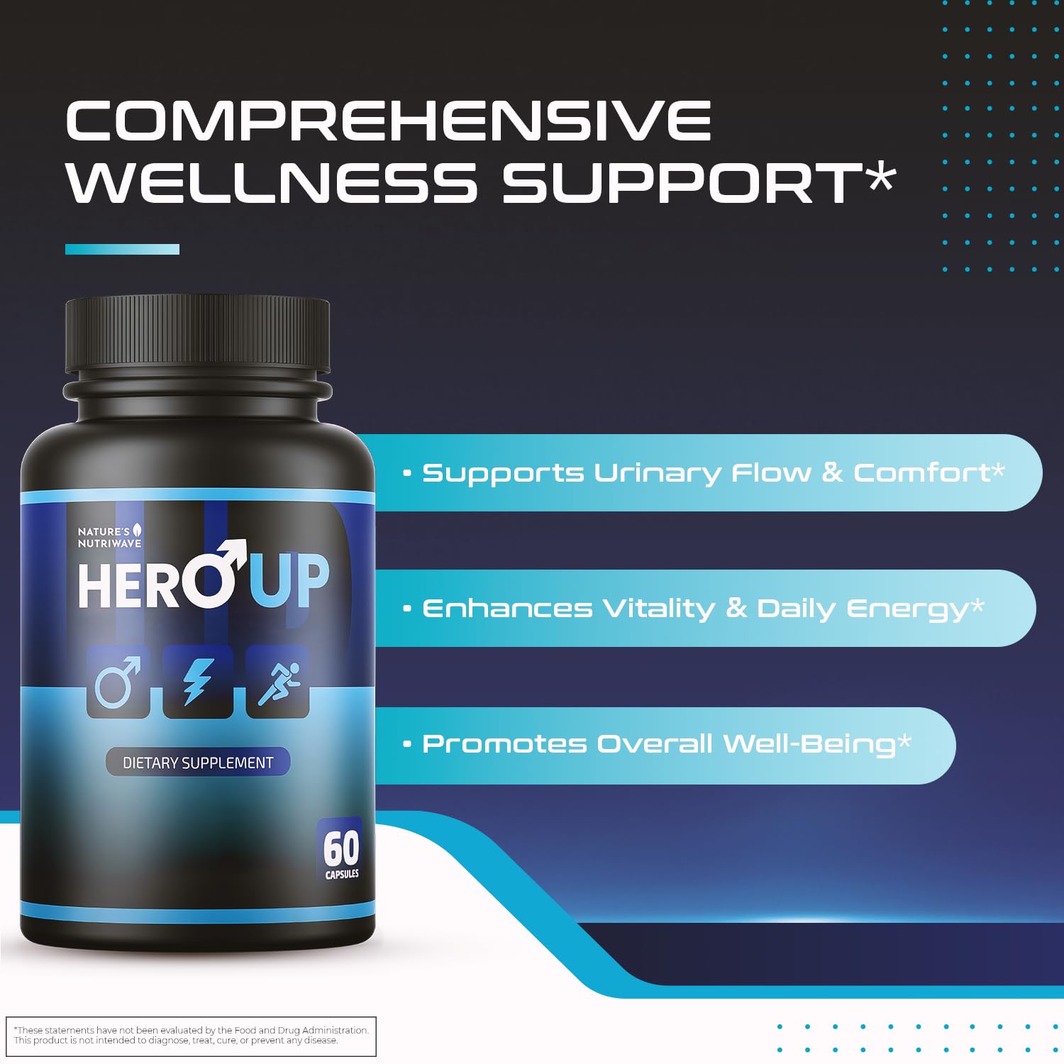 HeroUP - Natural Wellness Supplement with Plant-Based Ingredients – Non-GMO, Stimulant-Free | Made in the USA, GMP-Certified | 60 Capsules, 6 Month Suppy - TrustMedUSA