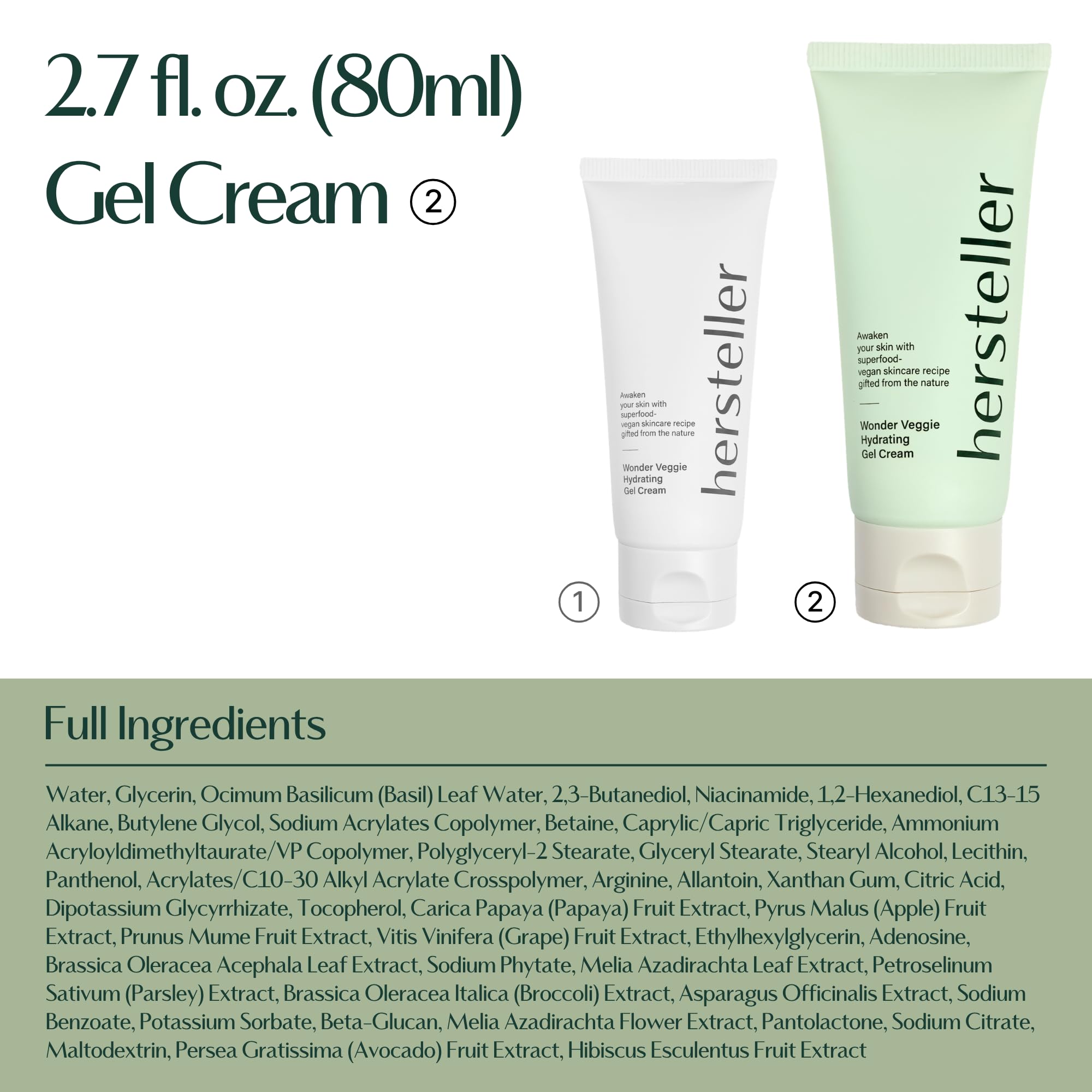 Hersteller Wonder Veggie Hydrating Gel Cream, Vegan K-Beauty Face Moisturizer with 72% Kale Extract, Lightweight Non-Sticky 24H Hydration for Sensitive Skin, Value Size, 2.7 fl oz / 80ml - Maple Wellness Supplements