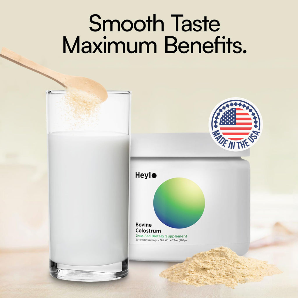Heylo Premium Colostrum Powder – 100% Pure, Grass-Fed Bovine 40% IgG Supplement, Natural Gut Health Bloating Immunity Skin & Hair, Muscle Recovery, Rich in Immunoglobulins, 60 Servings - TrustMedUSA