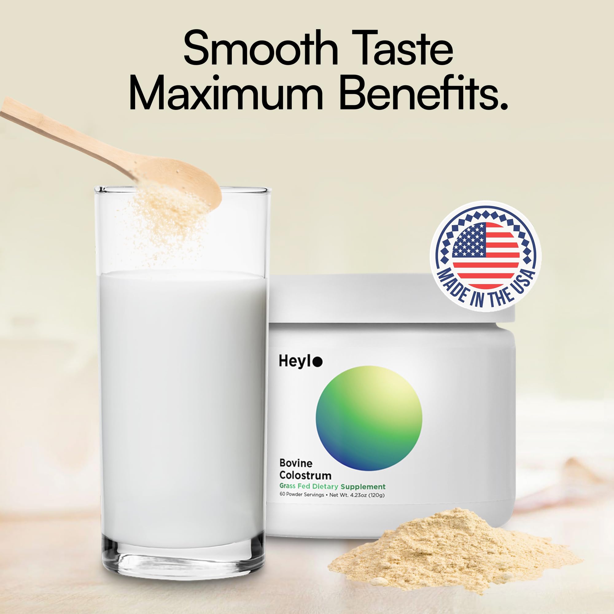 Heylo Premium Colostrum Powder – 100% Pure, Grass-Fed Bovine 40% IgG Supplement, Natural Gut Health Bloating Immunity Skin & Hair, Muscle Recovery, Rich in Immunoglobulins, 60 Servings - TrustMedUSA