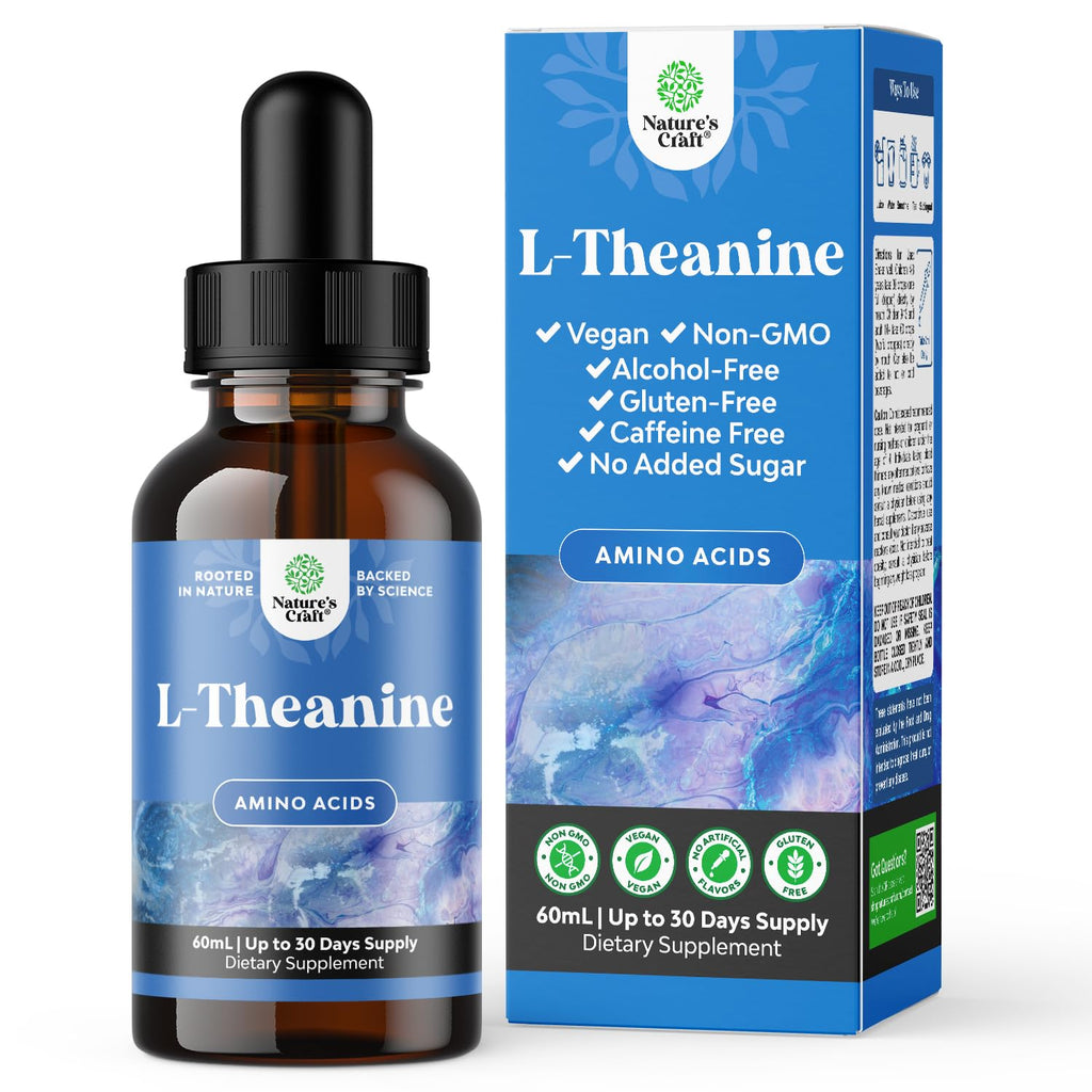 High Absorption L-Theanine Liquid Drops - Nootropic Focus Supplement with L Theanine 200mg Per Serving and Chamomile Extract Supplement for Adults and Kids Relaxation and Focus - 2 Fl Oz - TrustMedUSA