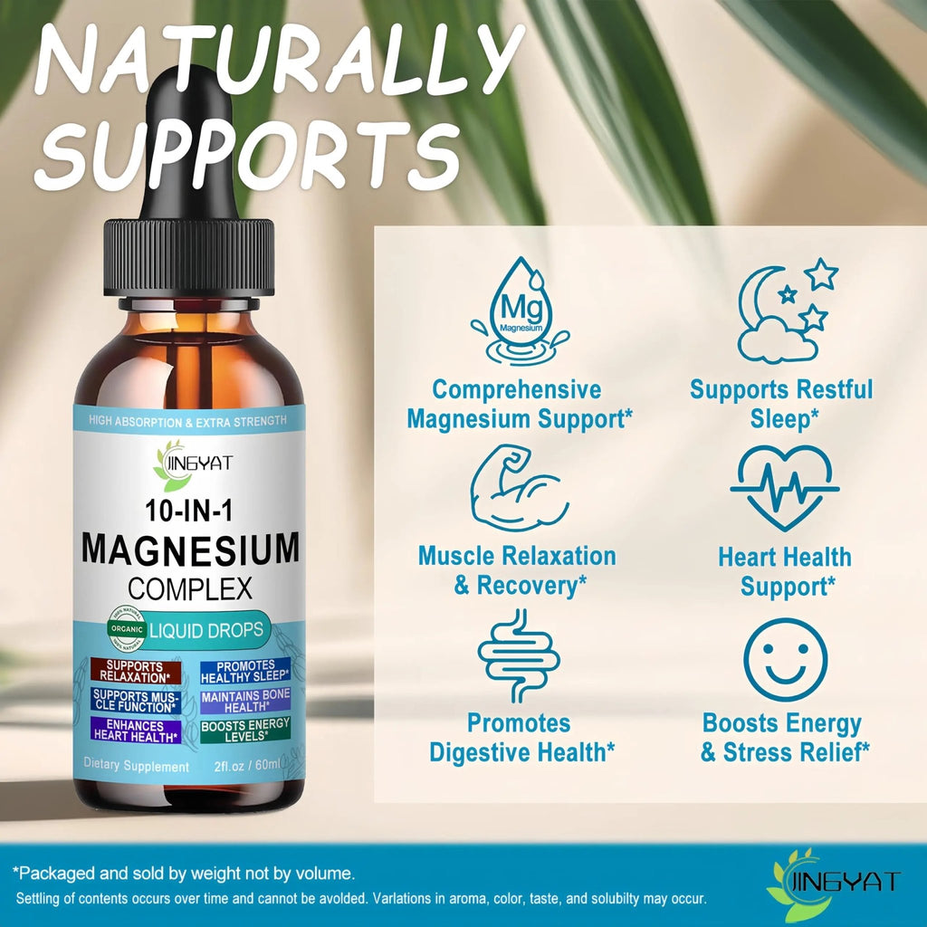 High Absorption Magnesium Complex Drops | 10-in-1 Liquid Magnesium Complex for Women & Men with Glycinate,Citrate,Taurate | for Stress Relief,Sleep,Heart Health | Vegan,Non-GMO,Fast-Acting Formula - TrustMedUSA
