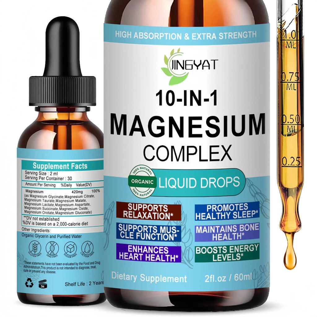 High Absorption Magnesium Complex Drops | 10-in-1 Liquid Magnesium Complex for Women & Men with Glycinate,Citrate,Taurate | for Stress Relief,Sleep,Heart Health | Vegan,Non-GMO,Fast-Acting Formula - TrustMedUSA