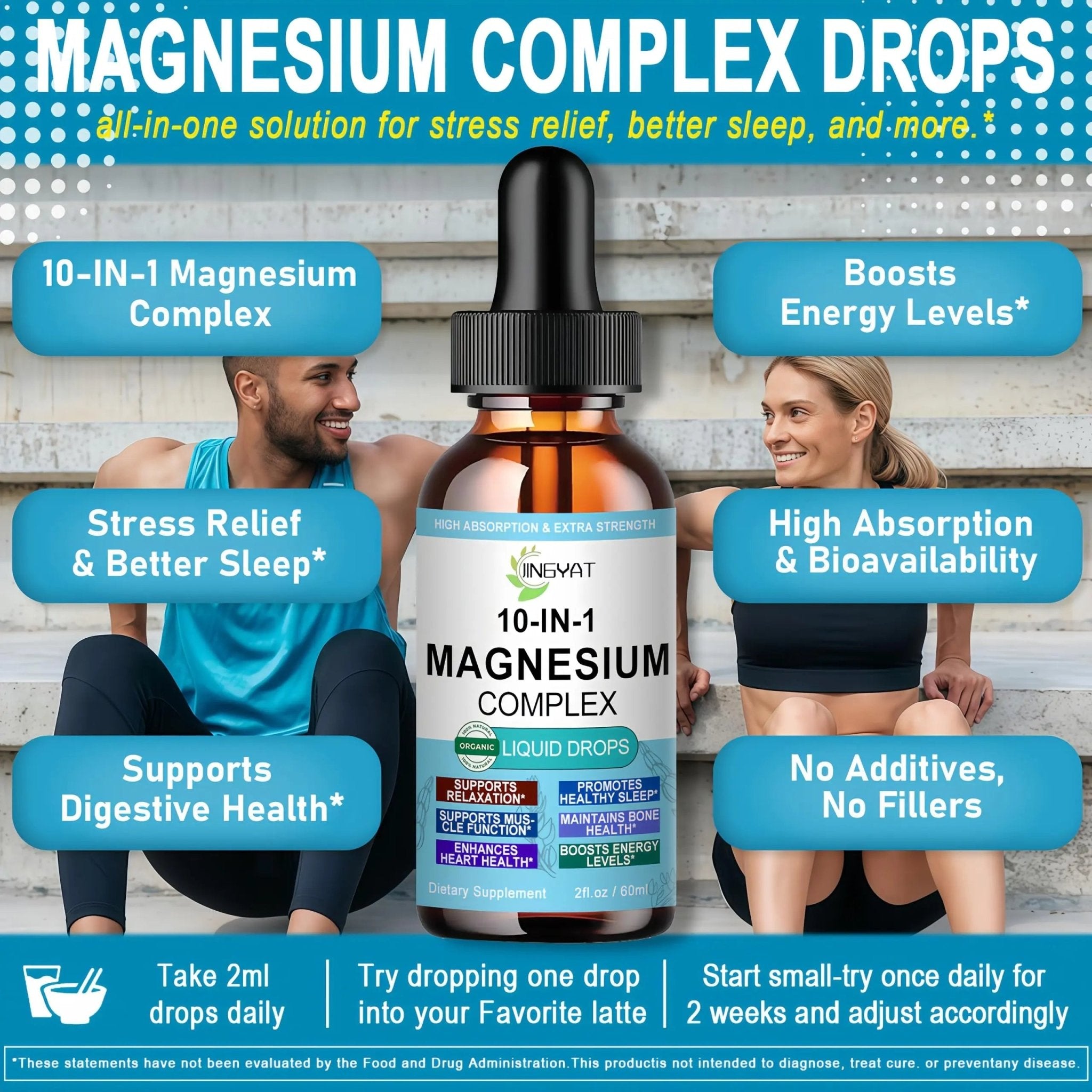 High Absorption Magnesium Complex Drops | 10-in-1 Liquid Magnesium Complex for Women & Men with Glycinate,Citrate,Taurate | for Stress Relief,Sleep,Heart Health | Vegan,Non-GMO,Fast-Acting Formula - TrustMedUSA