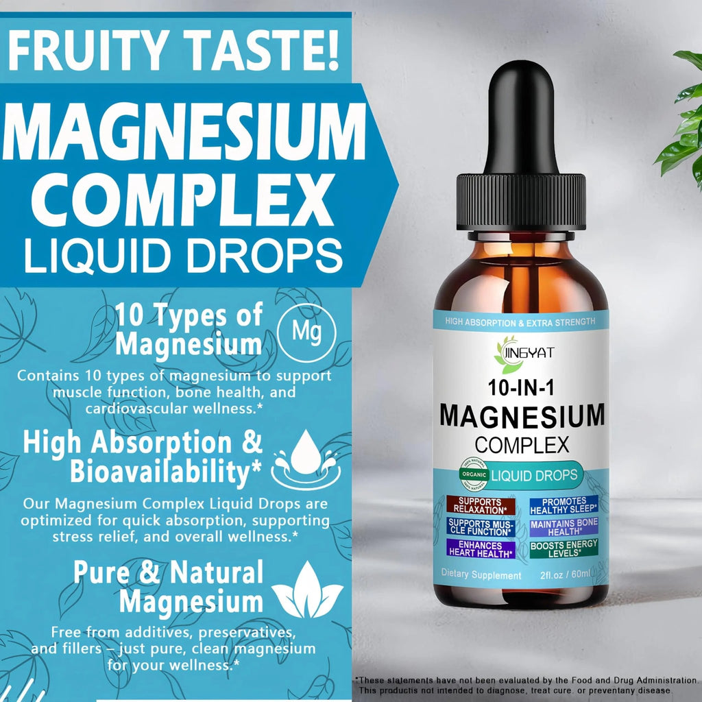 High Absorption Magnesium Complex Drops | 10-in-1 Liquid Magnesium Complex for Women & Men with Glycinate,Citrate,Taurate | for Stress Relief,Sleep,Heart Health | Vegan,Non-GMO,Fast-Acting Formula - TrustMedUSA