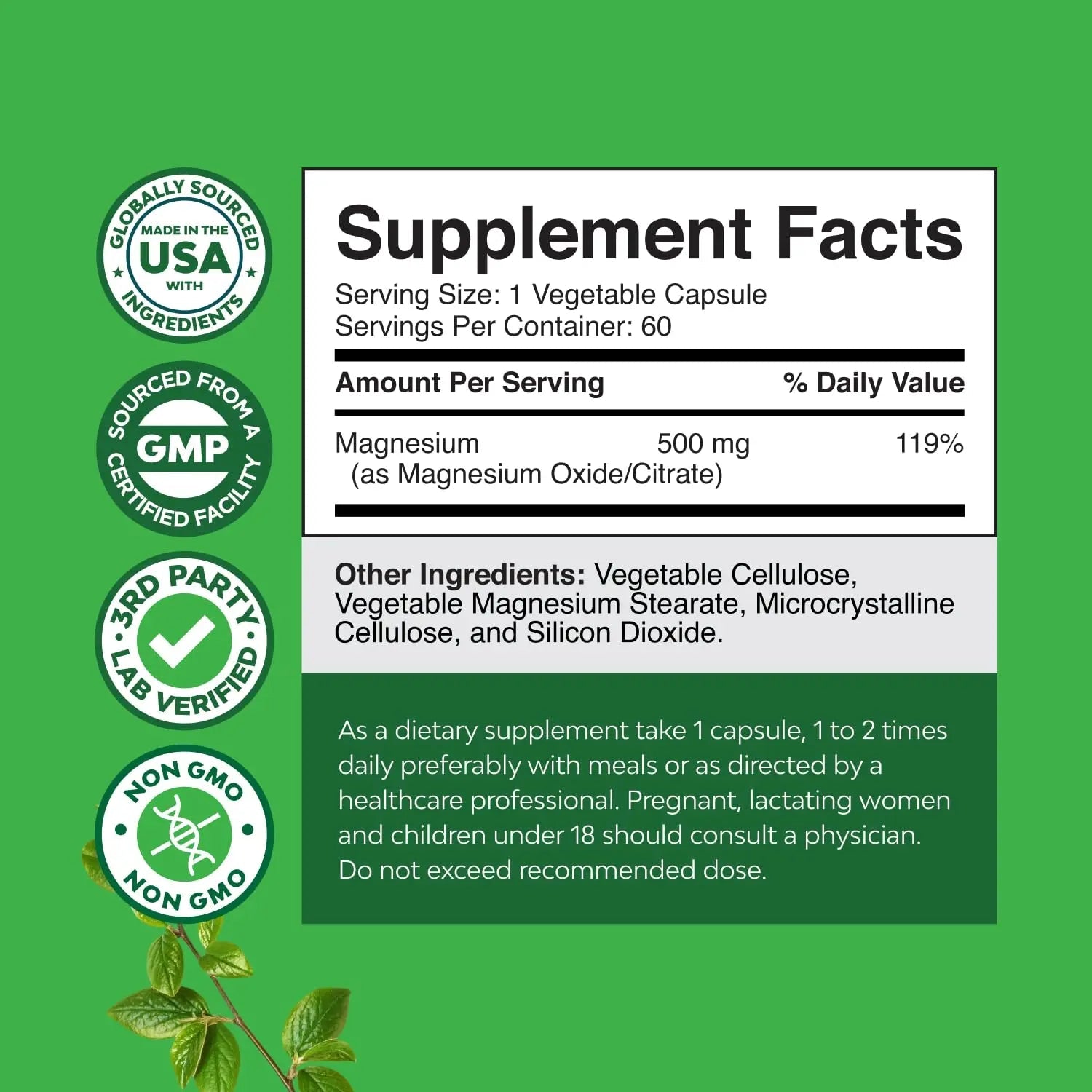 High Absorption Magnesium Complex Supplement - Magnesium Oxide 500mg with Citrate 500mg for Sleep and Mood Support - Pure Citrate per Serving for Muscle Stomach and Digestion - 60 Count - TrustMedUSA