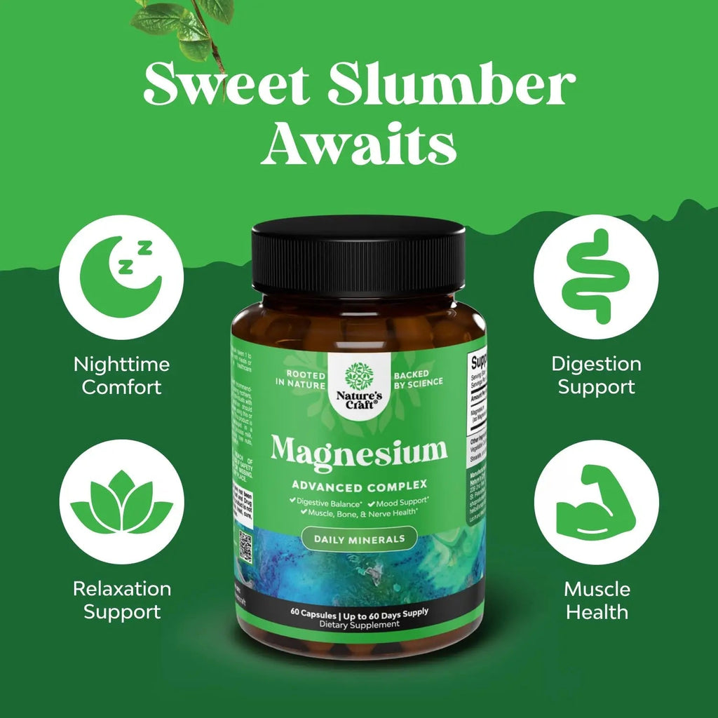 High Absorption Magnesium Complex Supplement - Magnesium Oxide 500mg with Citrate 500mg for Sleep and Mood Support - Pure Citrate per Serving for Muscle Stomach and Digestion - 60 Count - TrustMedUSA