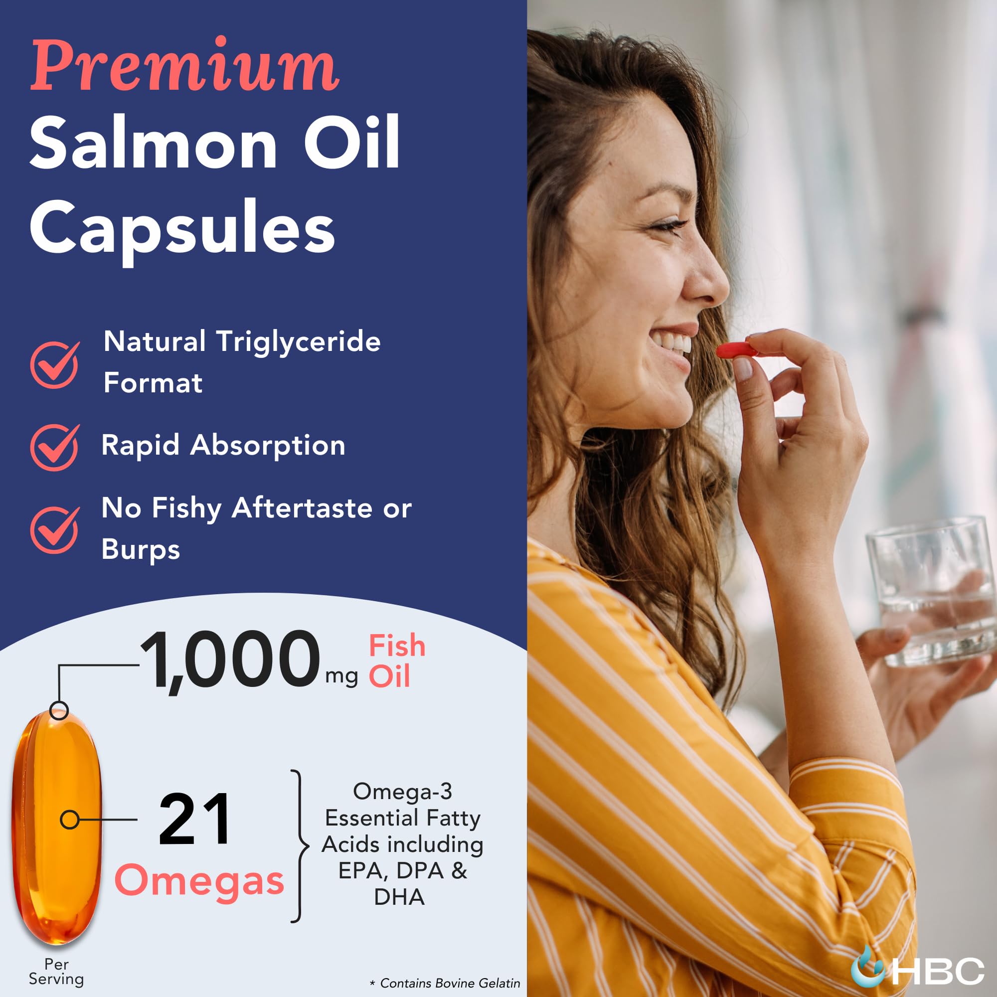 High Strength Omega 3 Fish Oil - 1000mg, Norwegian Salmon Oil with EPA & DHA, No Burping or Aftertaste, Omega 3 Fatty Acids Supplement for Eye, Brain & Heart, Triglyceride Form - 180 Capsules - TrustMedUSA