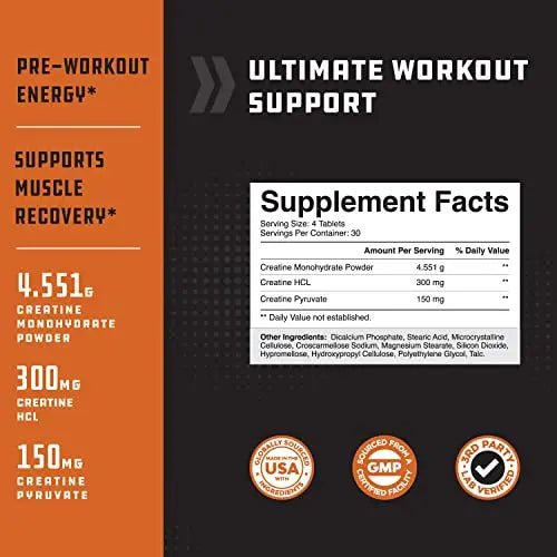 High Strength Tri Phase Creatine Pills - Muscle Mass Gainer and Muscle Recovery Creatine - TrustMedUSA