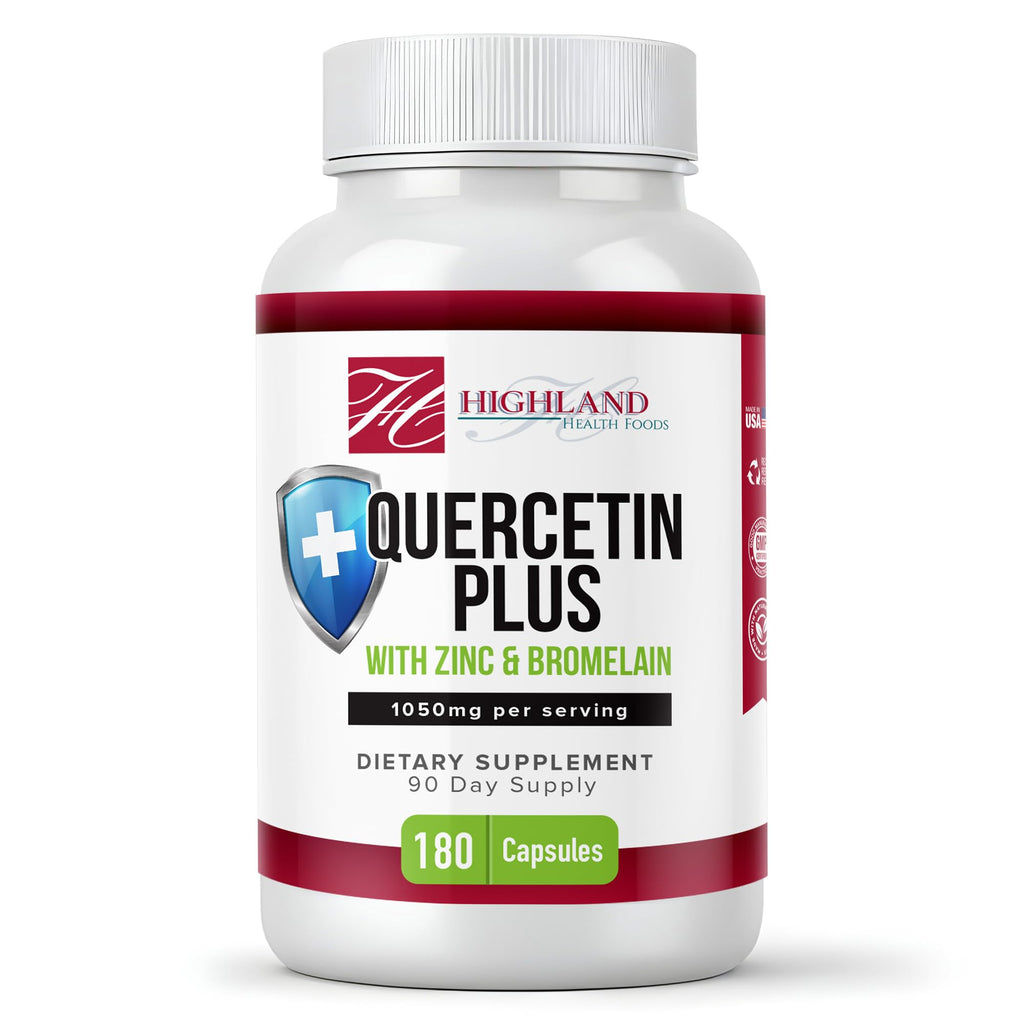 Highland Health Foods Quercetin Plus Bromelain and Zinc 180 Capsules - Immune Support Supplement for Adults, Teens, Seniors - Quercetin with Bromelain for Immune Support - TrustMedUSA