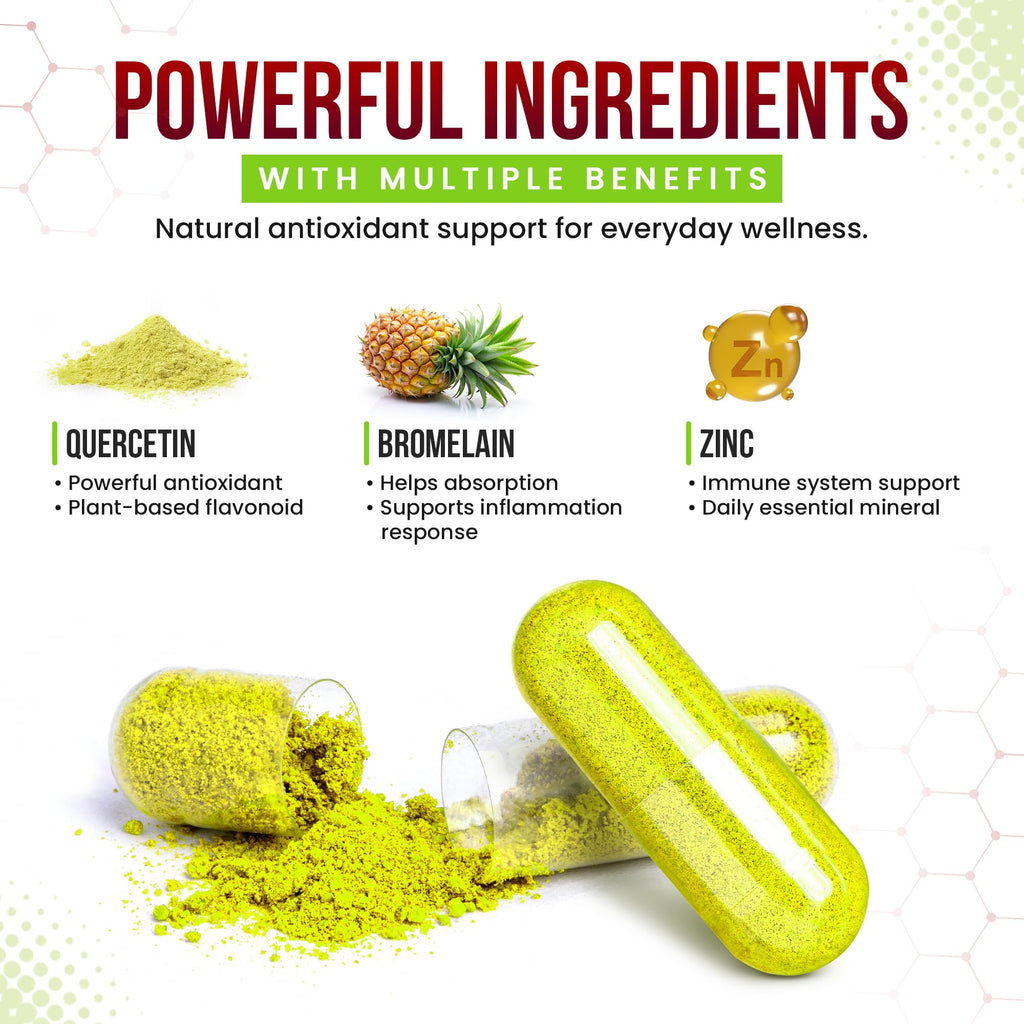 Highland Health Foods Quercetin Plus Bromelain and Zinc 180 Capsules - Immune Support Supplement for Adults, Teens, Seniors - Quercetin with Bromelain for Immune Support - TrustMedUSA