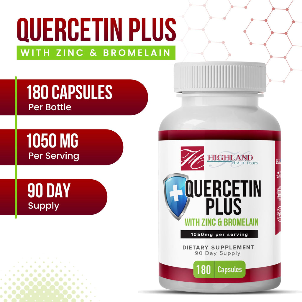 Highland Health Foods Quercetin Plus Bromelain and Zinc 180 Capsules - Immune Support Supplement for Adults, Teens, Seniors - Quercetin with Bromelain for Immune Support - TrustMedUSA