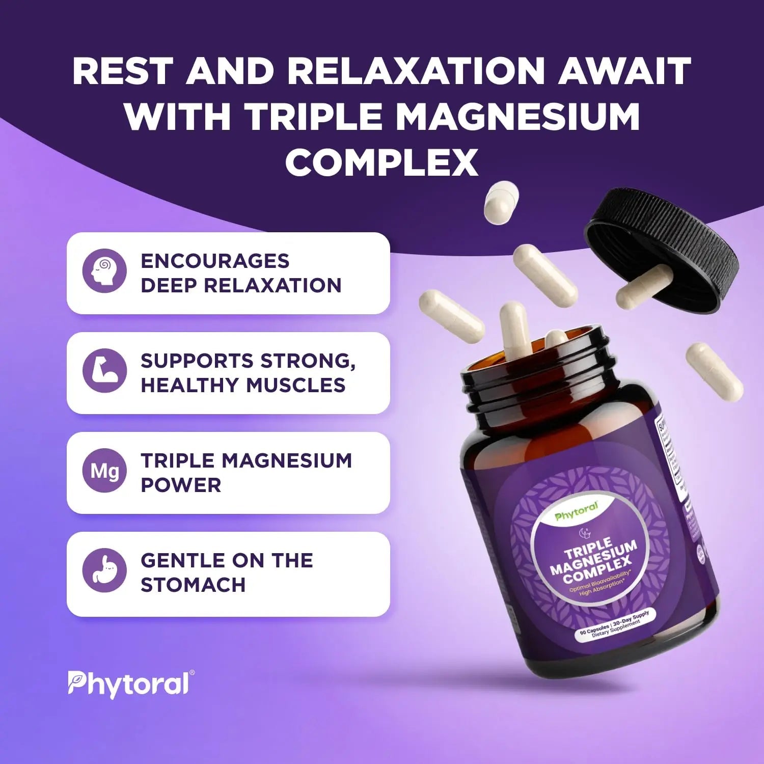 Highly Potent Magnesium Complex Capsules - Triple Magnesium Blend with Taurate Glycinate and Malate - 400mg Supplement Supports Relaxation & Overall Wellness Non-GMO Vegan - 90 Count - TrustMedUSA