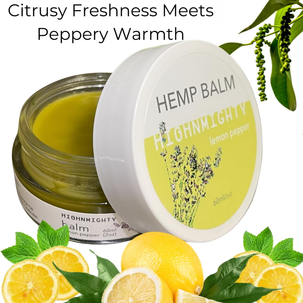 Highnmighty Maximum Strength Lemon Pepper Hemp Balm Salve | Daytime Relief, Relaxing, Natural, Fast-Acting Topical Cream for Muscle Joint Back Knee Shoulder Neck Elbow Hand Foot Relief, 60ml (2oz) - TrustMedUSA