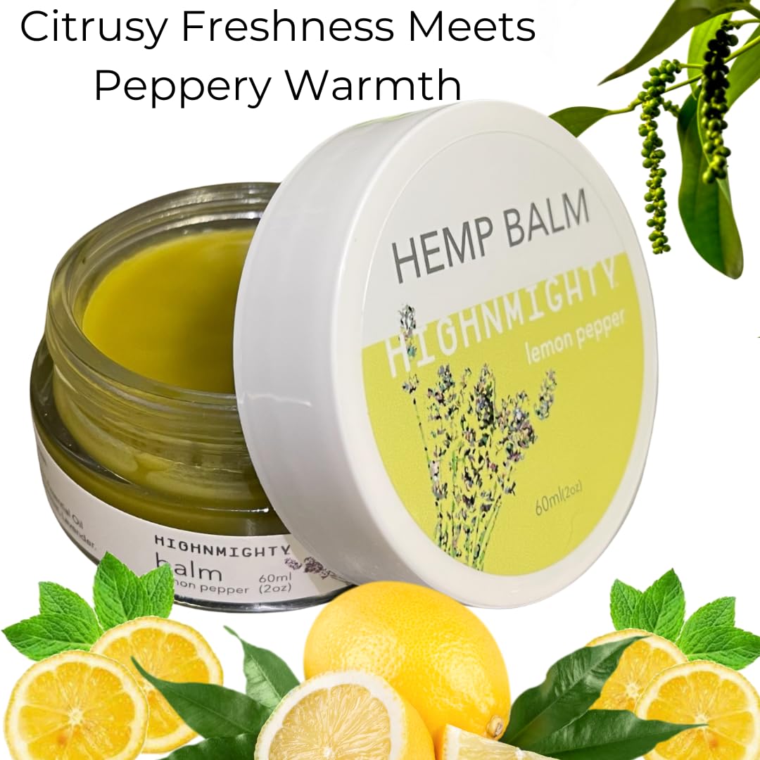 Highnmighty Maximum Strength Lemon Pepper Hemp Balm Salve | Daytime Relief, Relaxing, Natural, Fast-Acting Topical Cream for Muscle Joint Back Knee Shoulder Neck Elbow Hand Foot Relief, 60ml (2oz) - TrustMedUSA