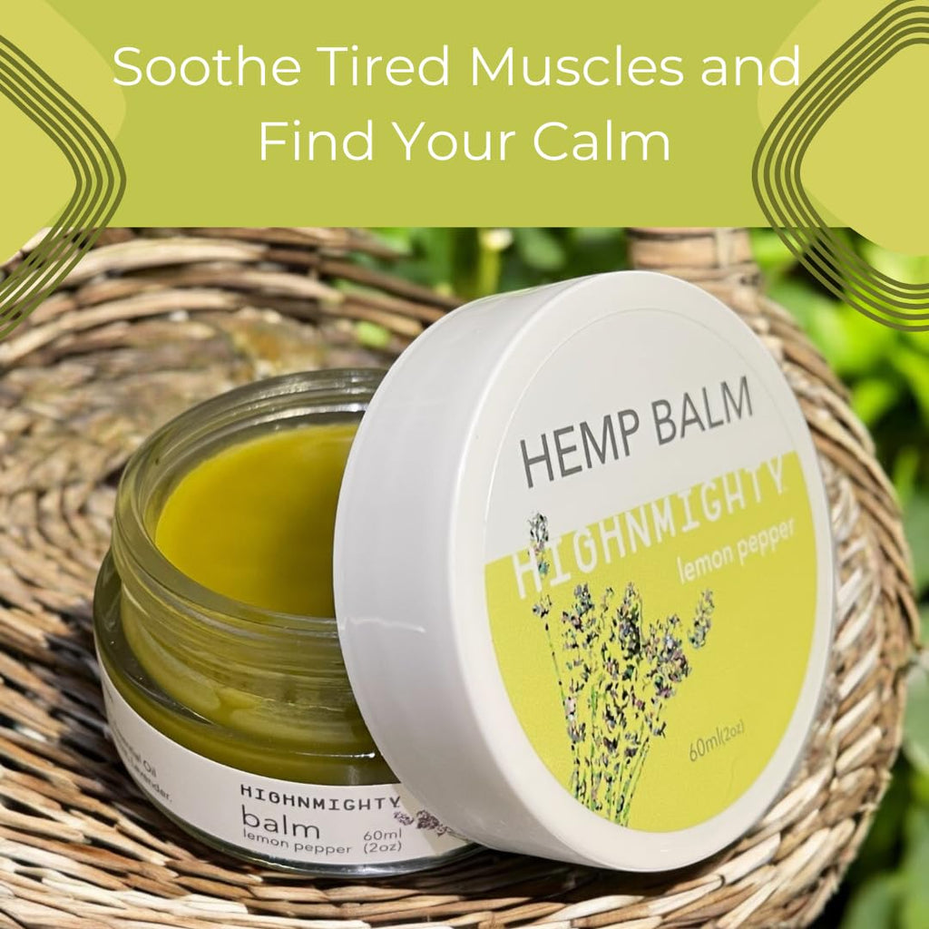 Highnmighty Maximum Strength Lemon Pepper Hemp Balm Salve | Daytime Relief, Relaxing, Natural, Fast-Acting Topical Cream for Muscle Joint Back Knee Shoulder Neck Elbow Hand Foot Relief, 60ml (2oz) - TrustMedUSA