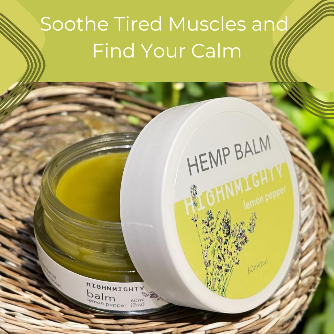 Highnmighty Maximum Strength Lemon Pepper Hemp Balm Salve | Daytime Relief, Relaxing, Natural, Fast-Acting Topical Cream for Muscle Joint Back Knee Shoulder Neck Elbow Hand Foot Relief, 60ml (2oz) - TrustMedUSA