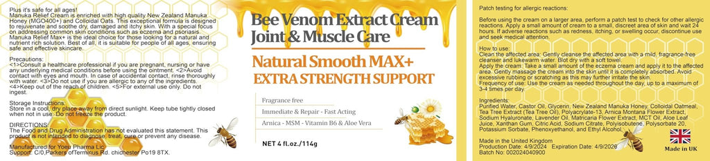 HIKCOSLLY New Zealand Bee Venom Cream, High Strength Recovery Muscle Joint Cream, Natural Organic, Soothe Back, Neck, Hands, Feet, Shoulder, Leg, Knee, Ankle Pain - TrustMedUSA