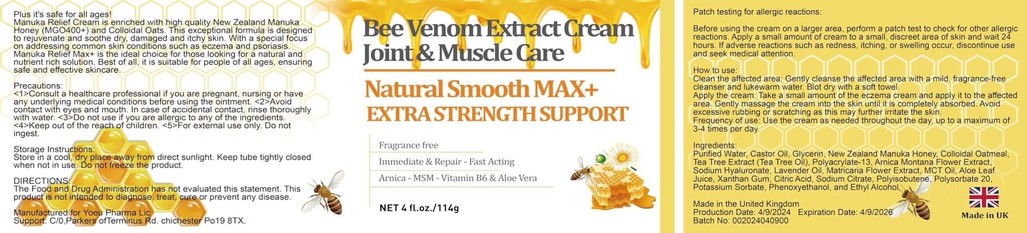 HIKCOSLLY New Zealand Bee Venom Cream, High Strength Recovery Muscle Joint Cream, Natural Organic, Soothe Back, Neck, Hands, Feet, Shoulder, Leg, Knee, Ankle Pain - TrustMedUSA