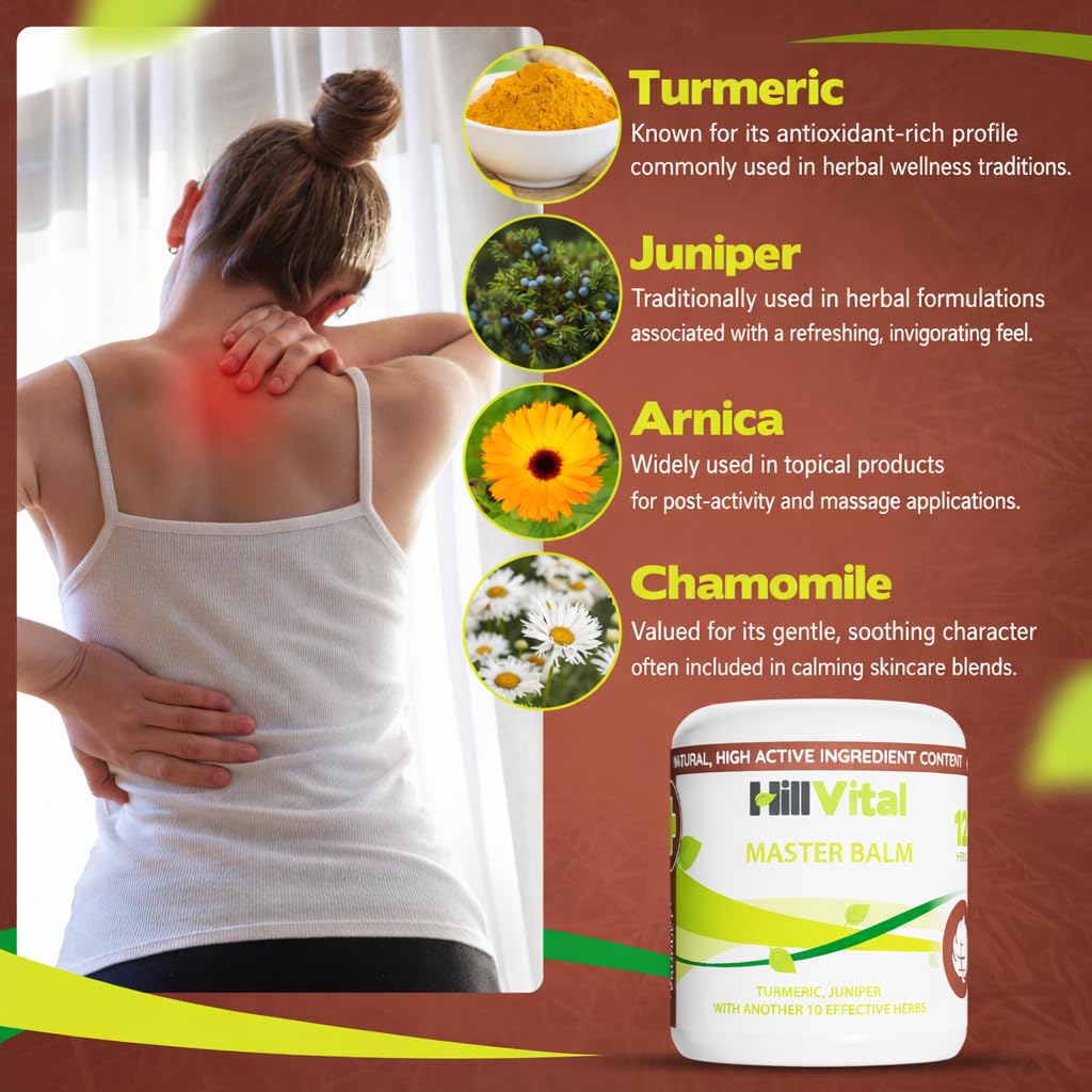 HillVital Herbal Joint Care Balm – Soothing Arnica & Turmeric Blend for Muscles & Joints – Lightweight Herbal Cooling Gel with Mint & Rosemary – Fast-Absorbing Natural Topical Cream - TrustMedUSA