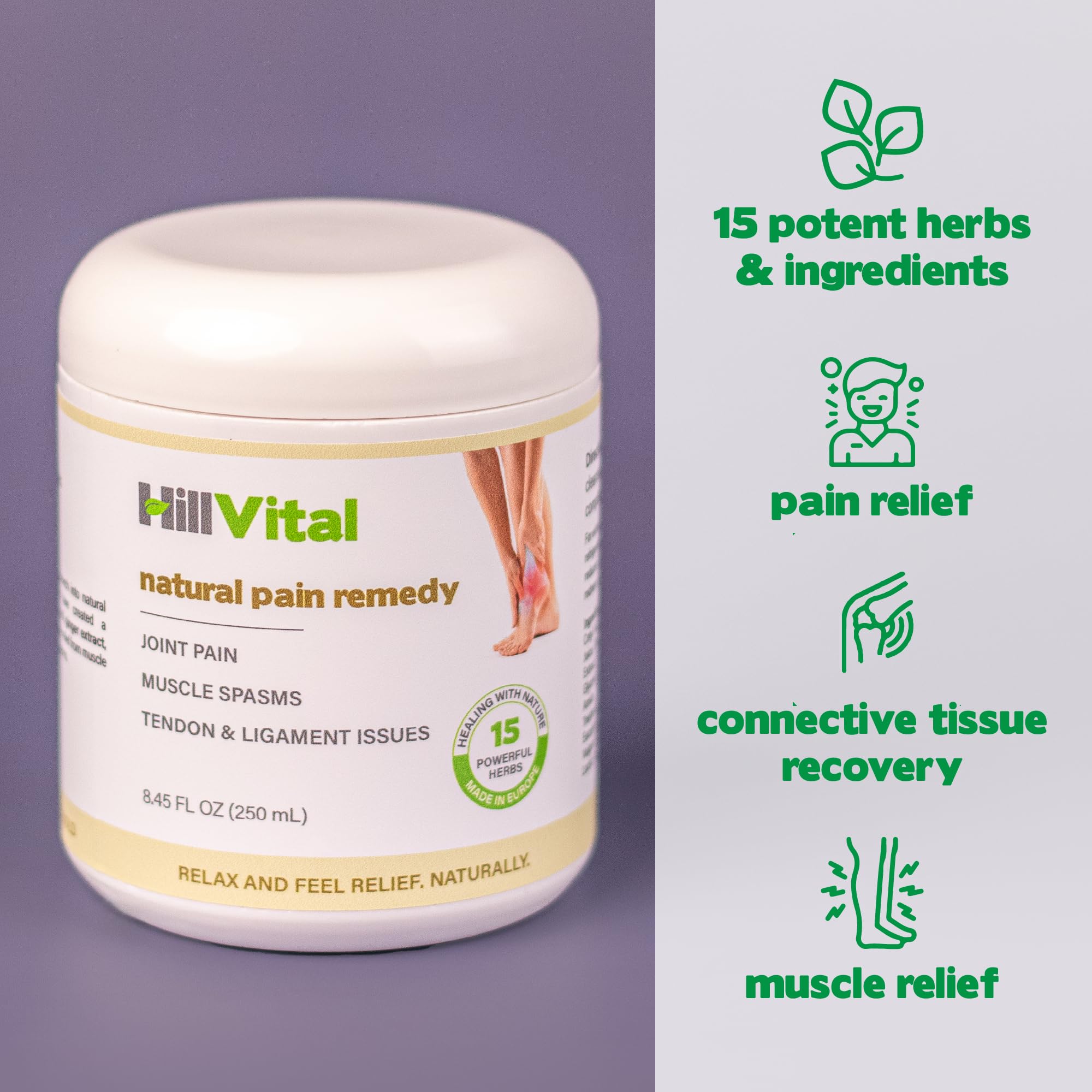 HillVital Joint and Muscle Support – Sore Muscle Relief, Comfort Balm for Aching Joints, Neck, Hands, Feet, Back, Non Greasy Body Rub Sore Muscles Cream, Strong Topical Mixture for Pain Complaints - TrustMedUSA