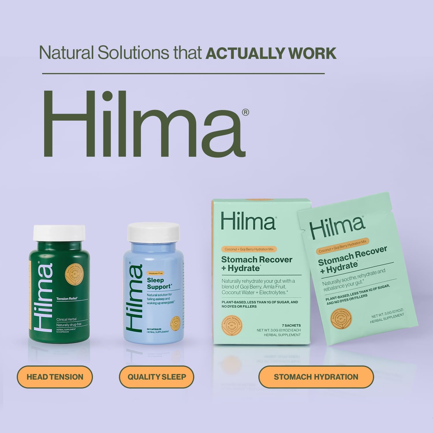 Hilma Natural Tension Headache Relief, Supplements with Magnesium, Boswellia and Feverfew, 50 Vegan Capsules - TrustMedUSA