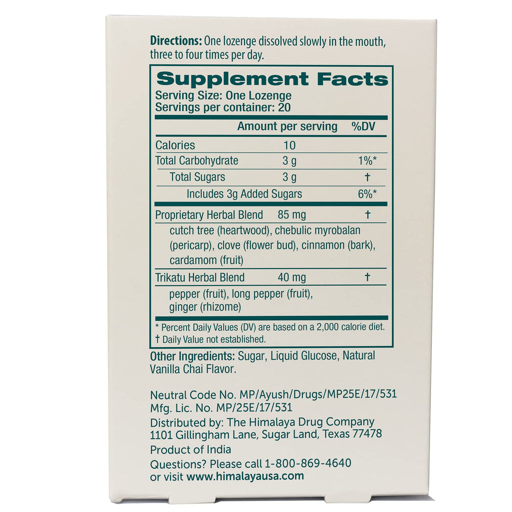Himalaya Koflet Lozenges, Vanilla Chai Flavor, Natural Herbal Cough Drop for Warming Relief and Soothing Comfort, 130 mg, 20 Lozenge - Maple Wellness Supplements