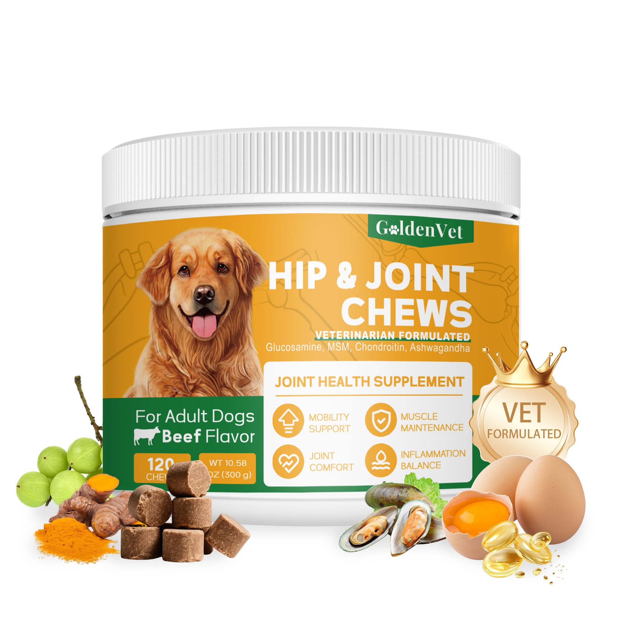 Hip and Joint Chews for Senior Dogs with Glucosamine HCL, Chondroitin, Green-lipped Mussel, Ashwagandha for Anti Inflammatory, Mobility Support, Muscle Maintenance, Joint Comfort 120 Ct - TrustMedUSA