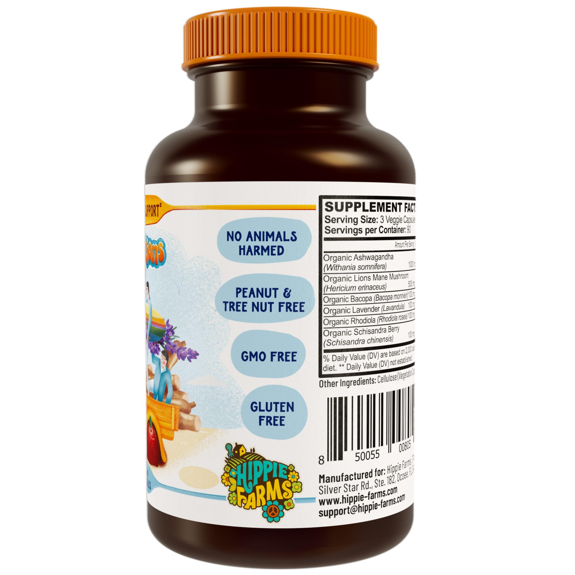 Hippie Farms Stress, Mood, Energy Support - Ashwagandha Root, Lion's Mane & More - Good Vibrations Blend - TrustMedUSA