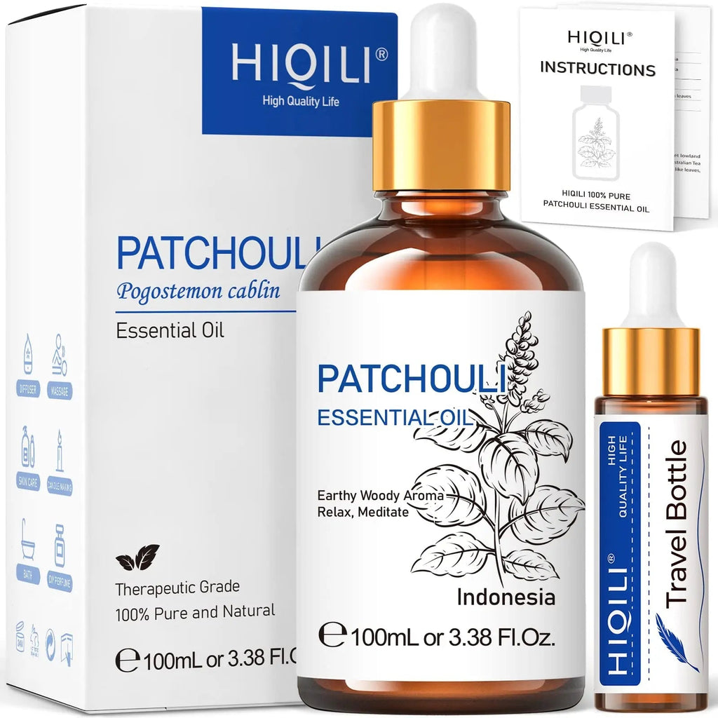 HIQILI Patchouli Essential Oil 100ML, Pure Natural, for Perfume Making, Diffuser and Skin - TrustMedUSA