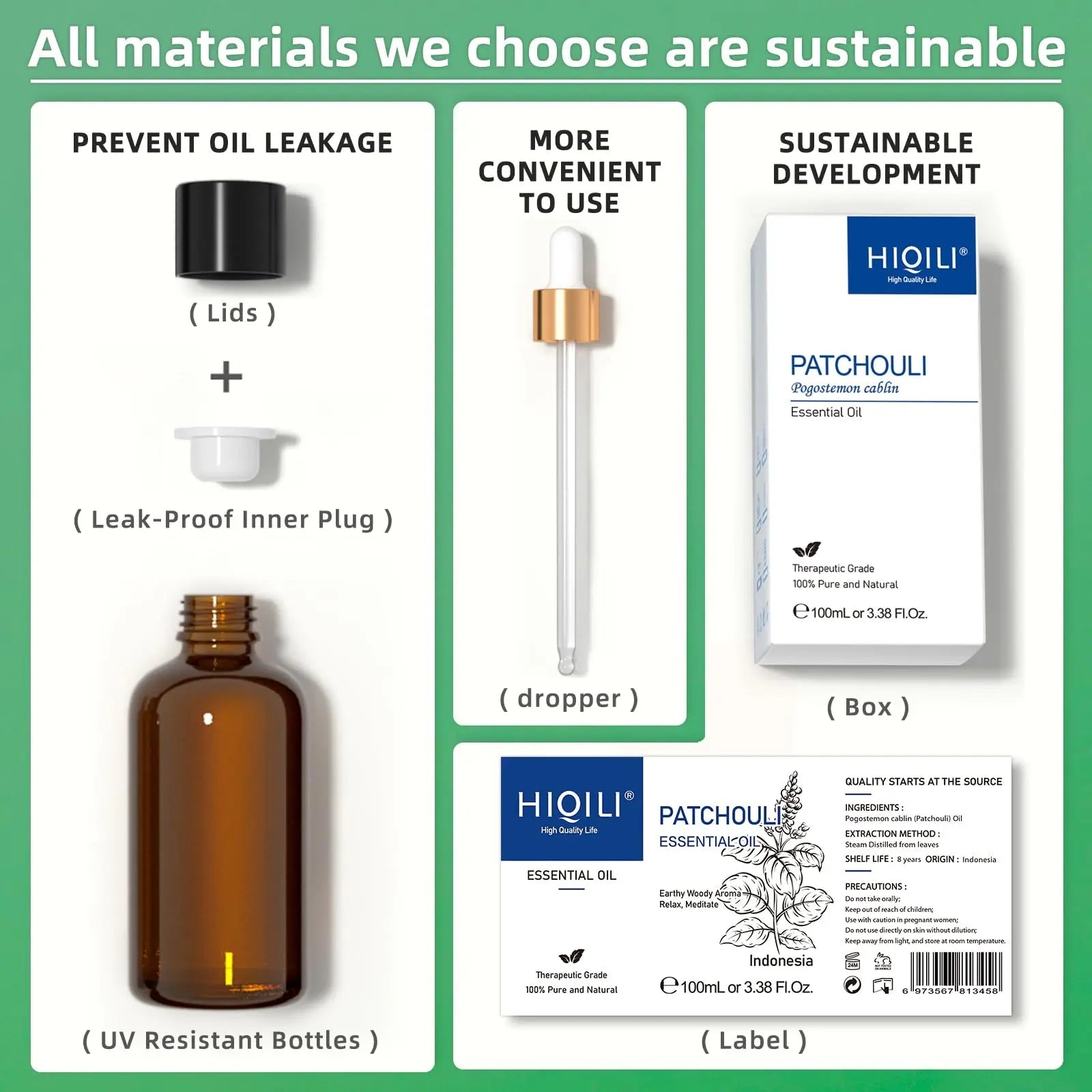 HIQILI Patchouli Essential Oil 100ML, Pure Natural, for Perfume Making, Diffuser and Skin - TrustMedUSA