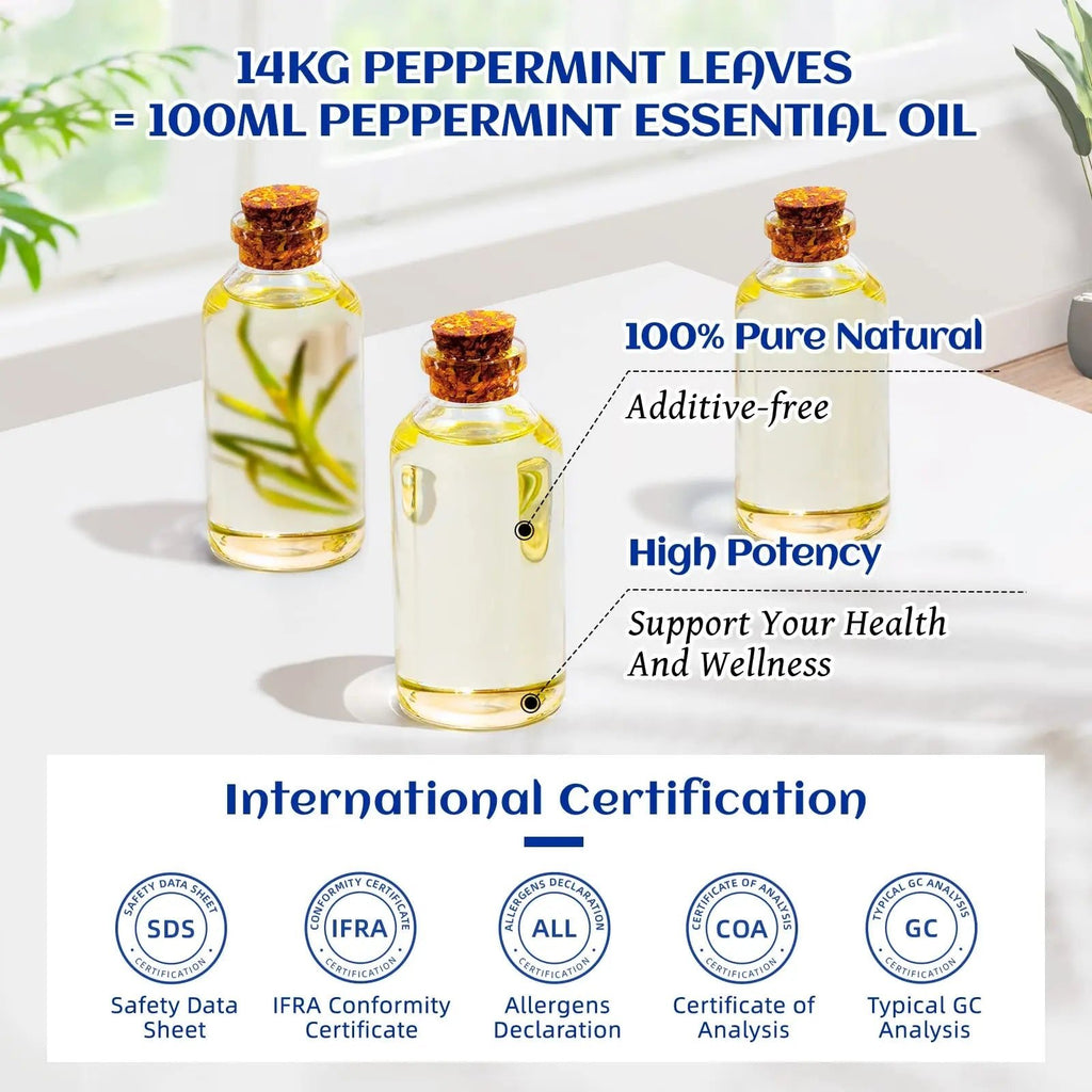 HIQILI Peppermint Oil 100ML, 100% Pure Peppermint Essential Oil Natural for Diffuser - TrustMedUSA