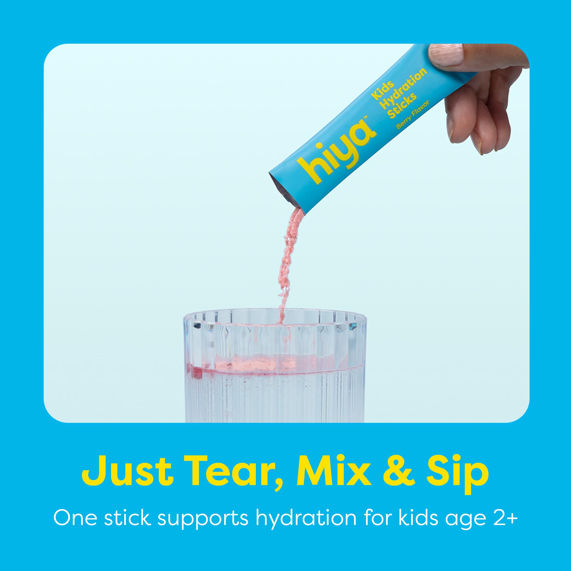 Hiya Kids Hydration with Electrolytes - Zero Added Sugar Berry Flavored Kids Hydration Packets - 15 Sticks - Travel-Friendly Drink Mix for Children Ages 2+ - TrustMedUSA