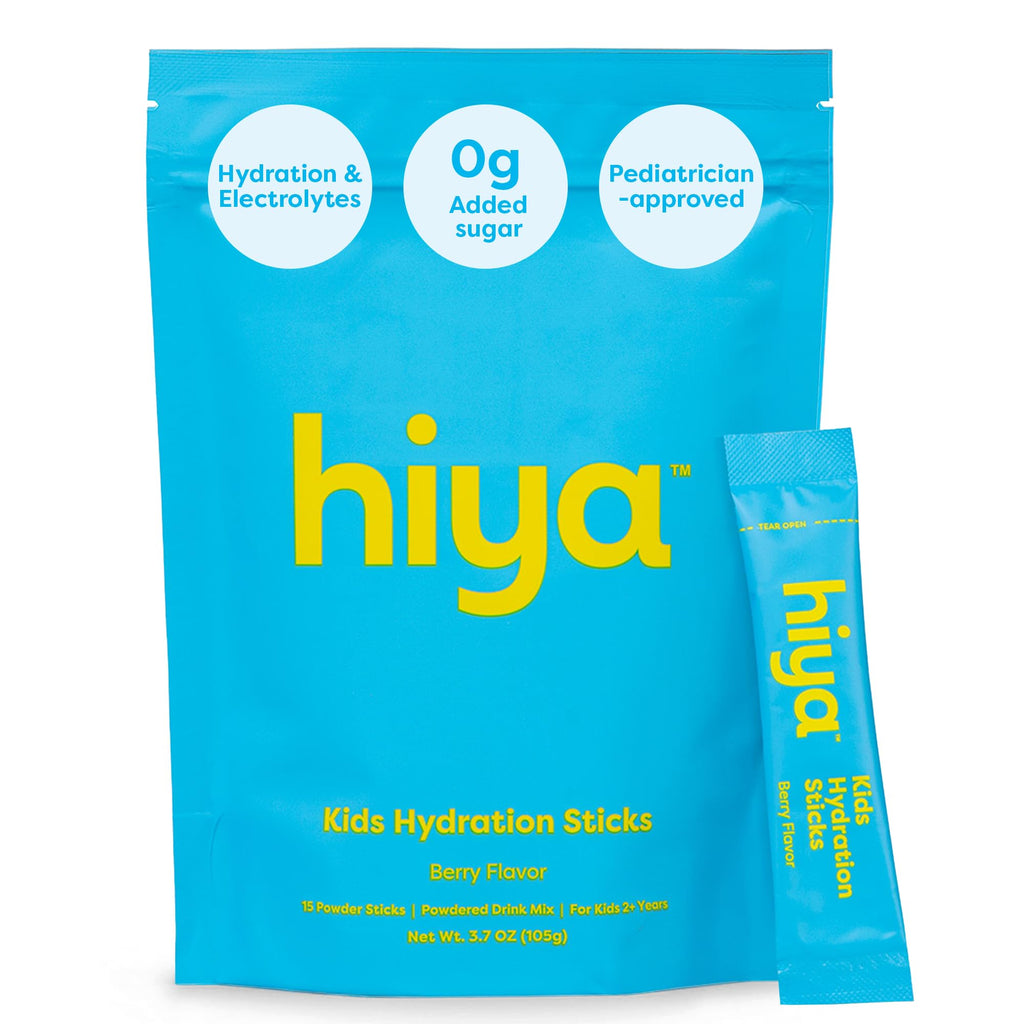Hiya Kids Hydration with Electrolytes - Zero Added Sugar Berry Flavored Kids Hydration Packets - 15 Sticks - Travel-Friendly Drink Mix for Children Ages 2+ - TrustMedUSA