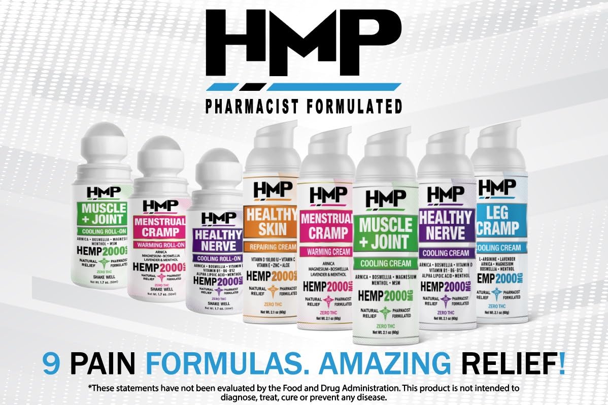 HMP BRANDS Hemp Cream Muscle & Joint Support 2000MG Hemp Discomfort Relief Formula w Menthol Ideal for Knee Muscle Joint Back Shoulder Elbow Maximum Joint Support, Natural Formula Made in USA (3 Pack) - TrustMedUSA
