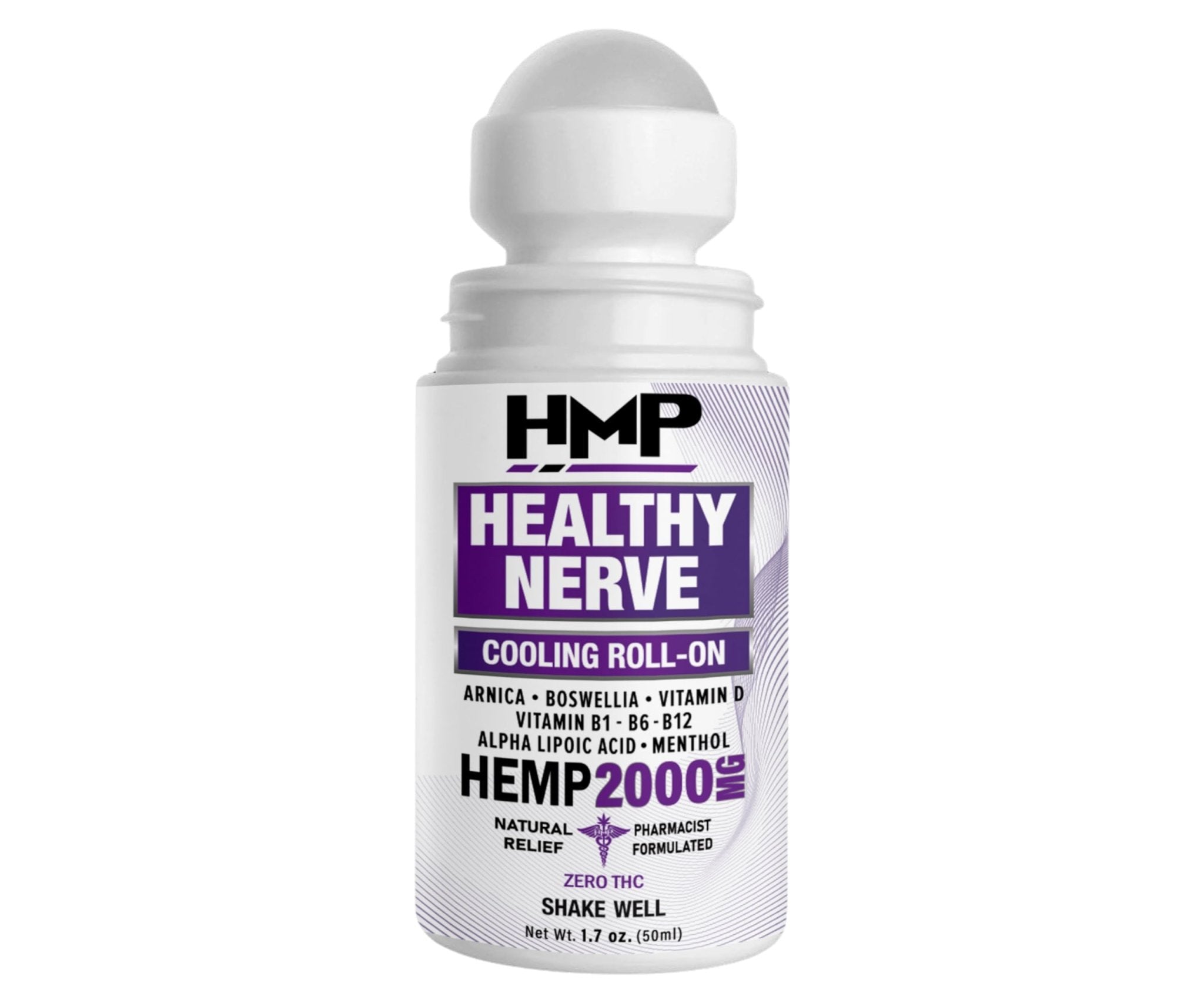 HMP Nerve Roll-On for Feet, Hands, Legs, Toes, Back 2000MG Hemp with Menthol & Arnica, Soothing Cooling Formula, Made in USA, 50ml (1 Pack) - TrustMedUSA