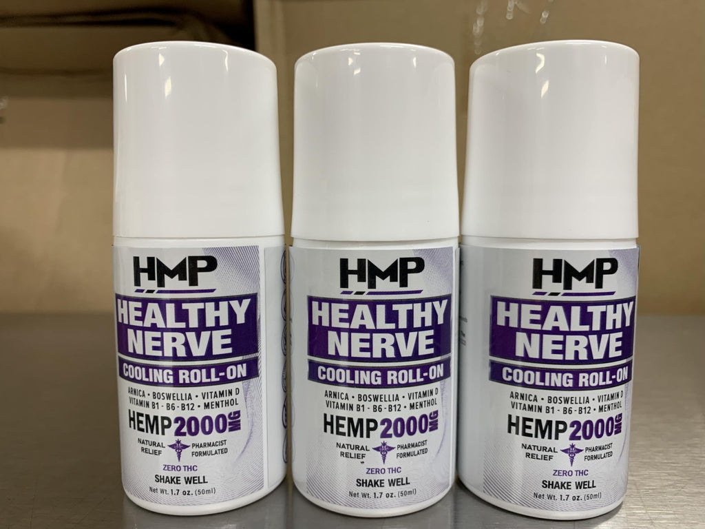 HMP Nerve Roll-On for Feet, Hands, Legs, Toes, Back 2000MG Hemp with Menthol & Arnica, Soothing Cooling Formula, Made in USA, 50ml (1 Pack) - TrustMedUSA