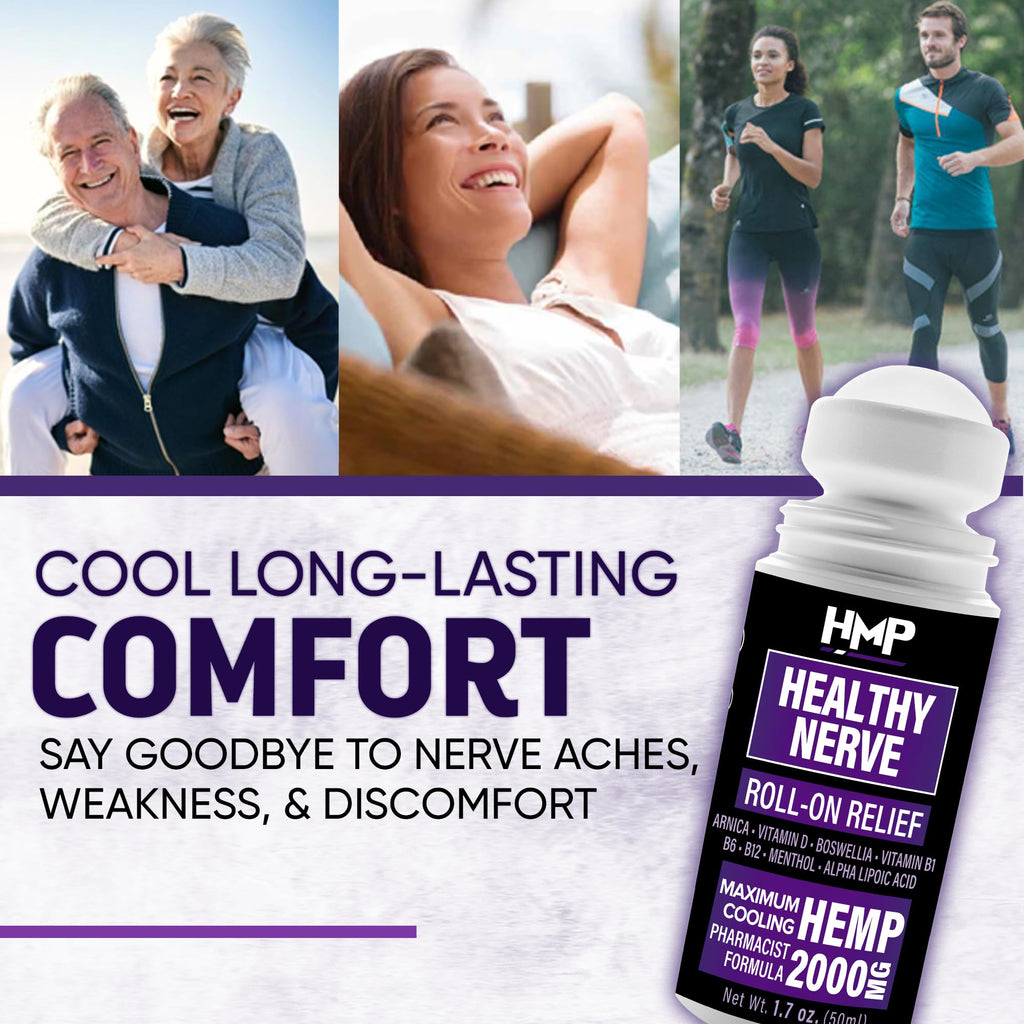 HMP Nerve Roll-On for Feet, Hands, Legs, Toes, Back 2000MG Hemp with Menthol & Arnica, Soothing Cooling Formula, Made in USA, 50ml (1 Pack) - TrustMedUSA