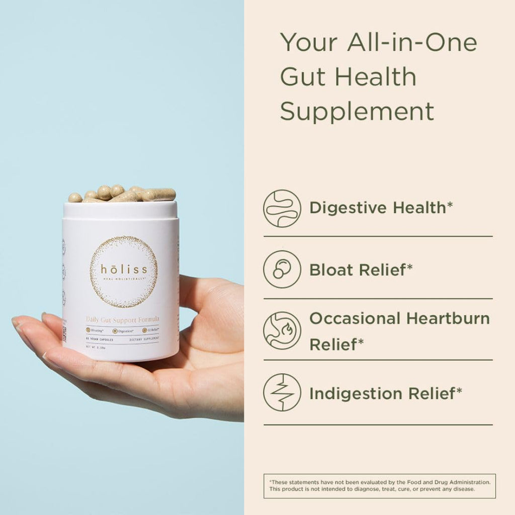 HOLISS Daily Gut Health Capsules – 8-in-1 All Natural Supplement, Lemon Balm, Bloat & Gas Relief, GI Lining Repair, - TrustMedUSA