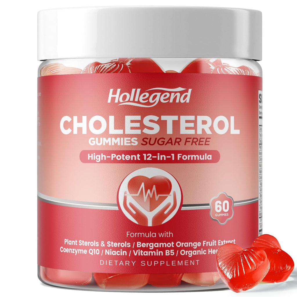 HOLLEGEND Cholesterol Gummies Sugar-Free,12-in-1 Cholesterol Supplements with Plant Sterols,Citrus Bergamot,CoQ10 and Vitamins for Cholesterol Health, Vegan, Mixed Berry Flavor, 60 Counts - TrustMedUSA
