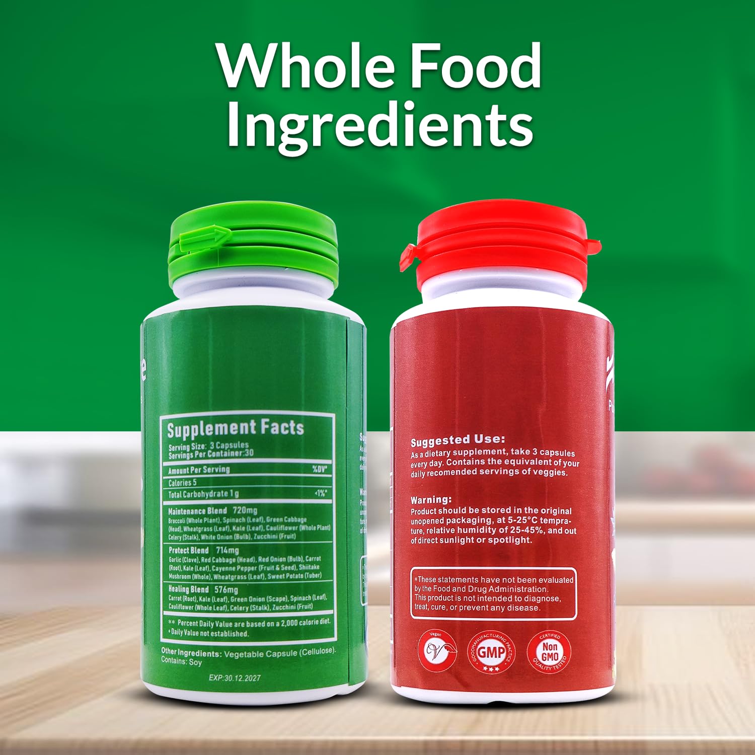 HOMERECORE Whole Food Fruits & Veggies Supplement Plant-Based, Vegan, Gluten-Free, Soy-Free No Fillers Natural Superfoods Boost Energy & Immune System for Men & Women 90 Fruit & 90 Veggie Capsules - TrustMedUSA
