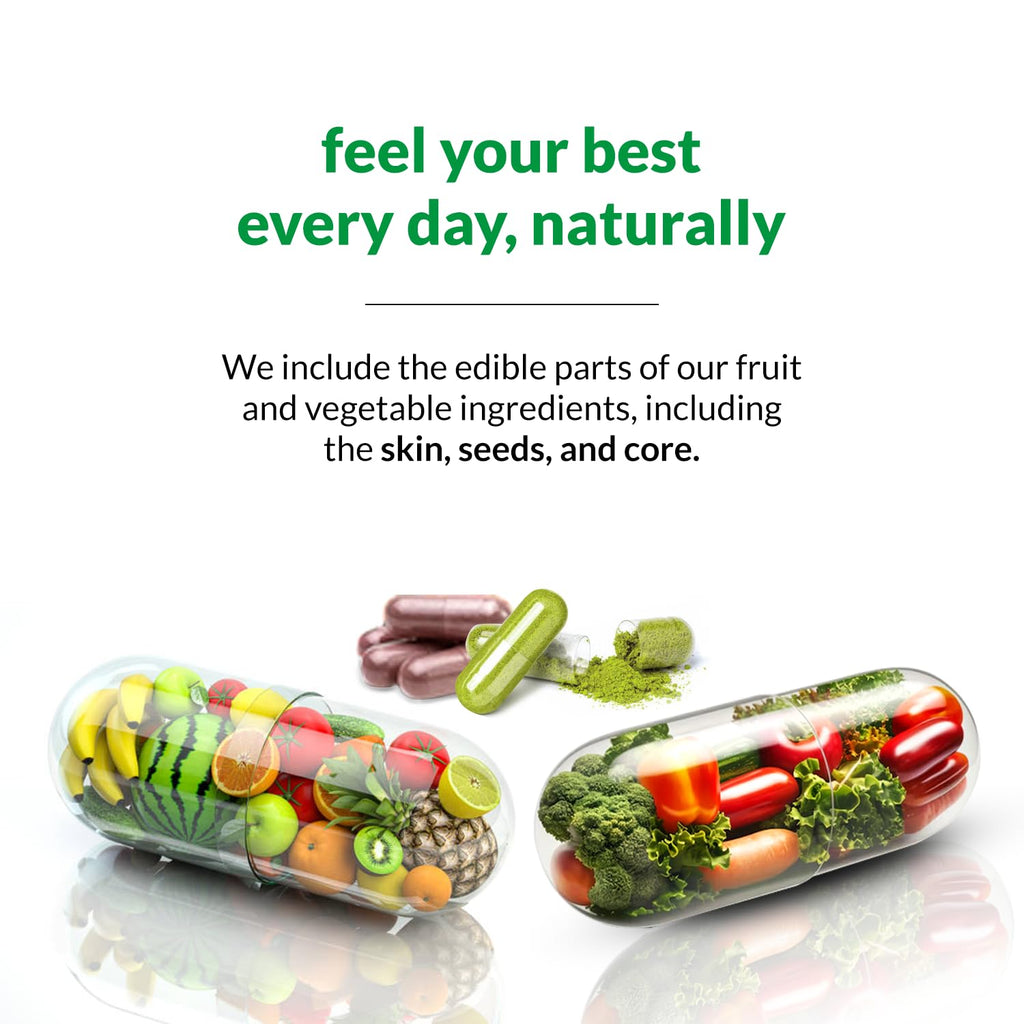 HOMERECORE Whole Food Fruits & Veggies Supplement Plant-Based, Vegan, Gluten-Free, Soy-Free No Fillers Natural Superfoods Boost Energy & Immune System for Men & Women 90 Fruit & 90 Veggie Capsules - TrustMedUSA